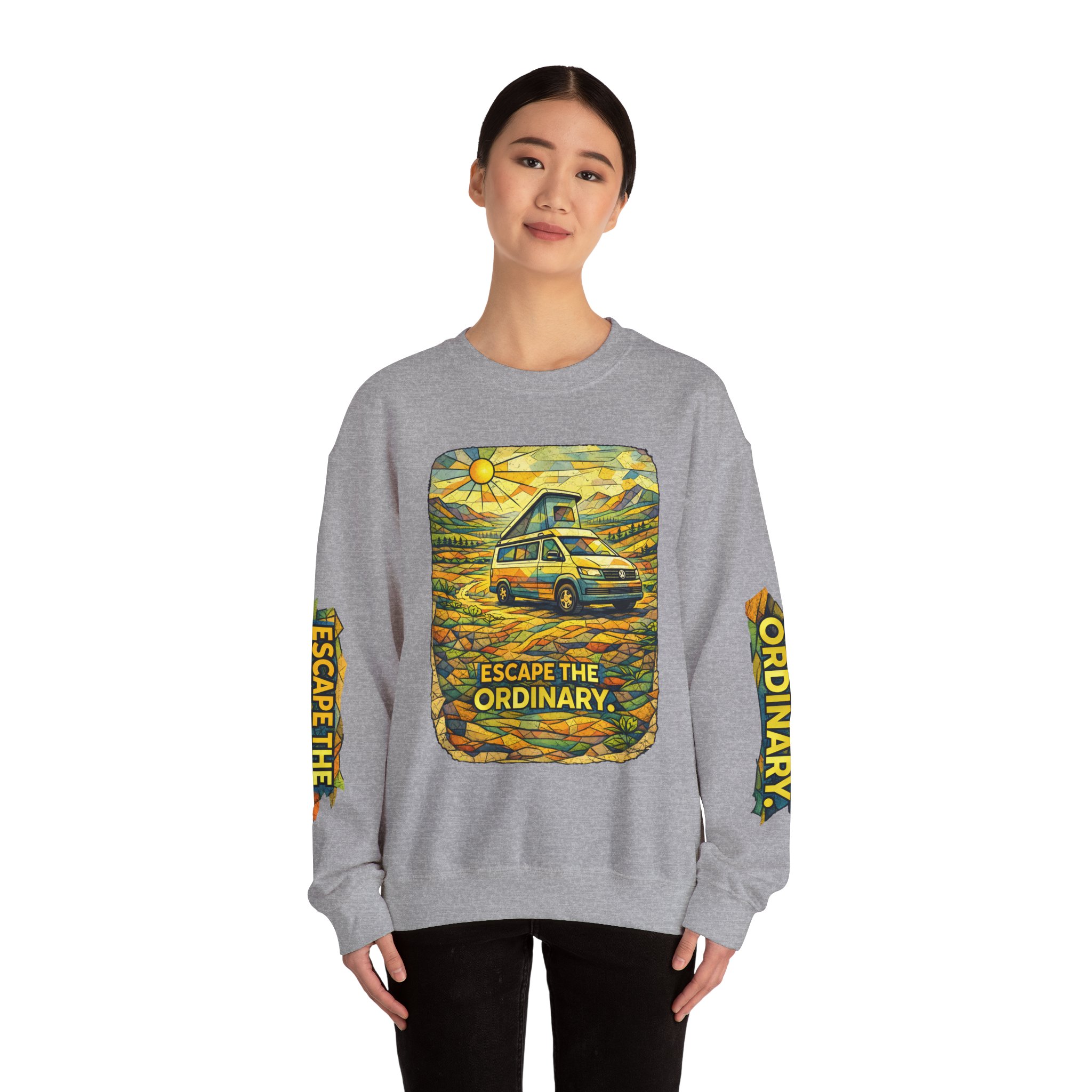 Unisex Heavy Blend™ Crewneck Sweatshirt — "Escape The Ordinary" Design Cubic-Line