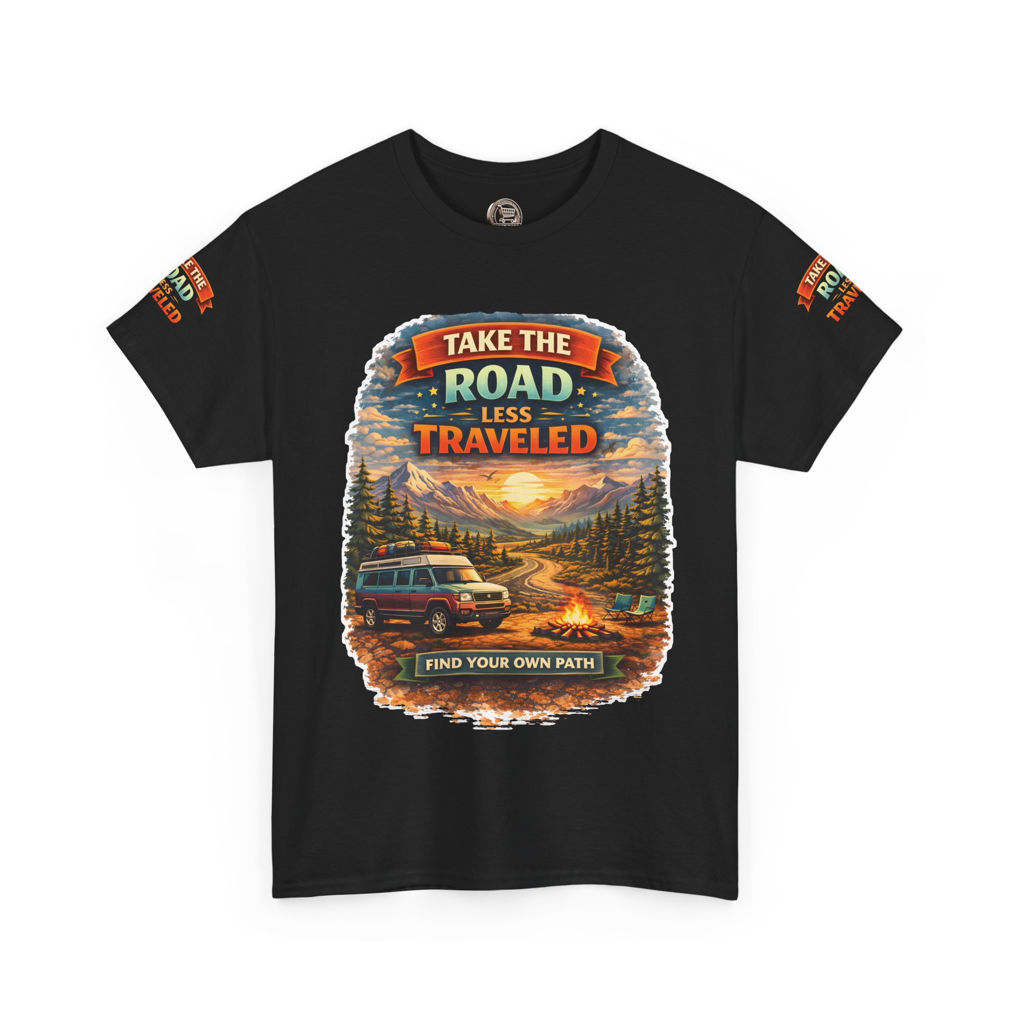 Unisex Heavy Cotton Tee — "Take The Road Less Traveled" Design Scenic-Line
