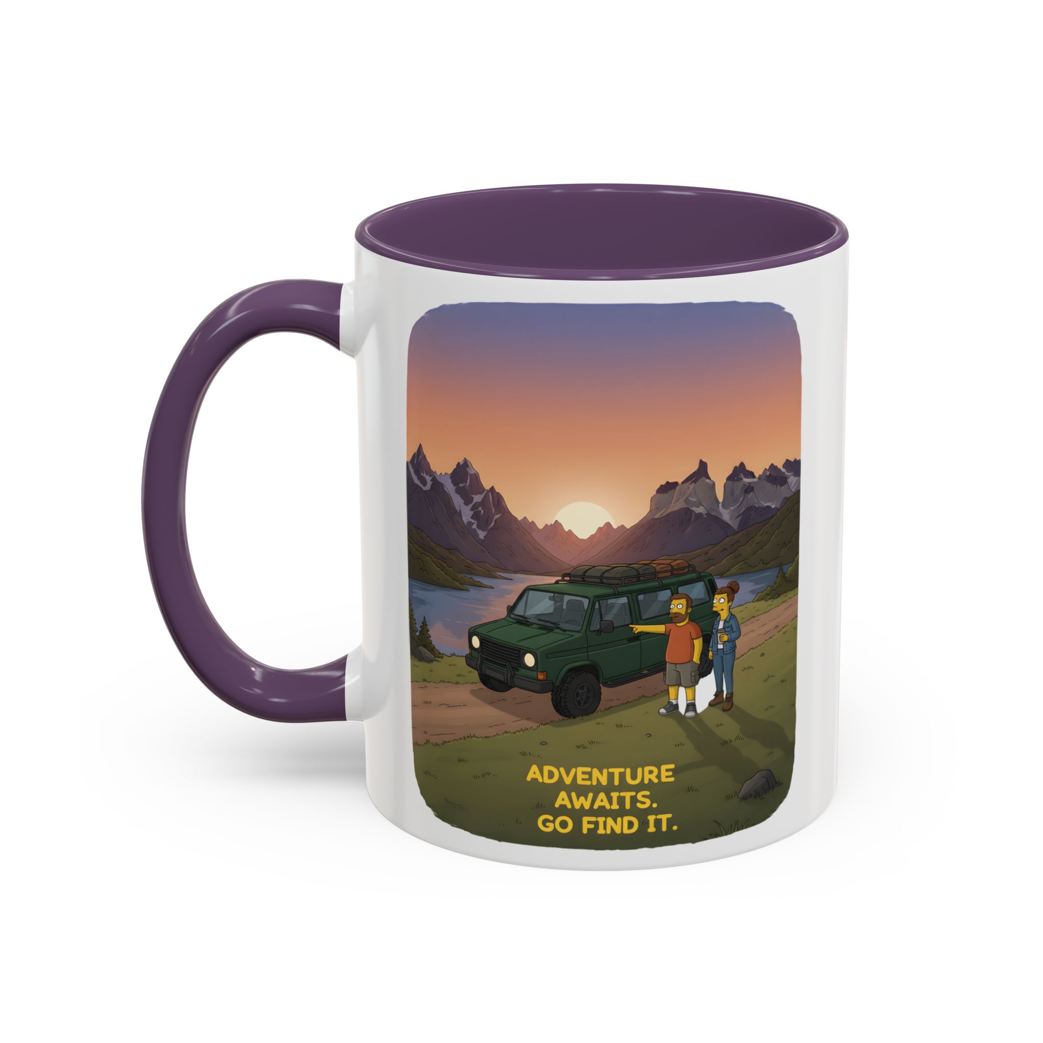 Accent Coffee Mug (11, 15oz) — "Adventure Awaits-Go Find It" Design Sitcom-Line