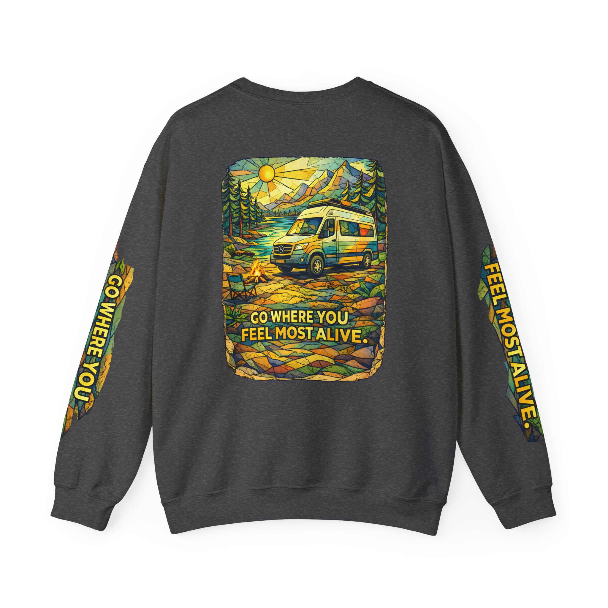 Unisex Heavy Blend™ Crewneck Sweatshirt — "Go Where You Feel Most Alive" Design Cubic-Line