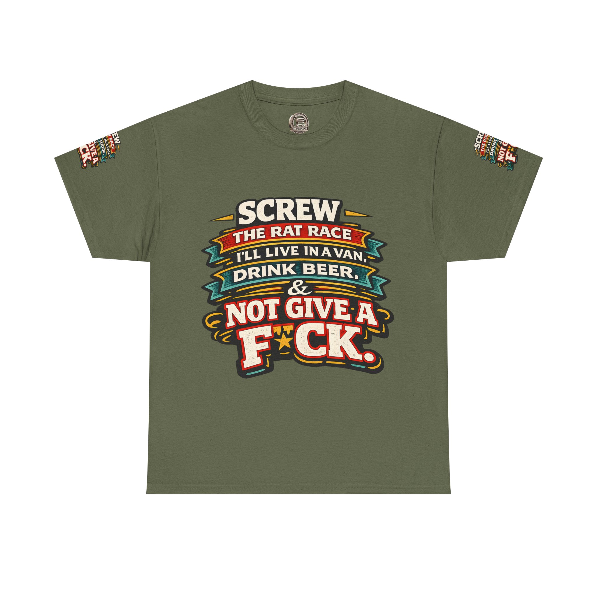 Unisex Heavy Cotton Tee — "Screw The Rat Race" Design F**K-Line