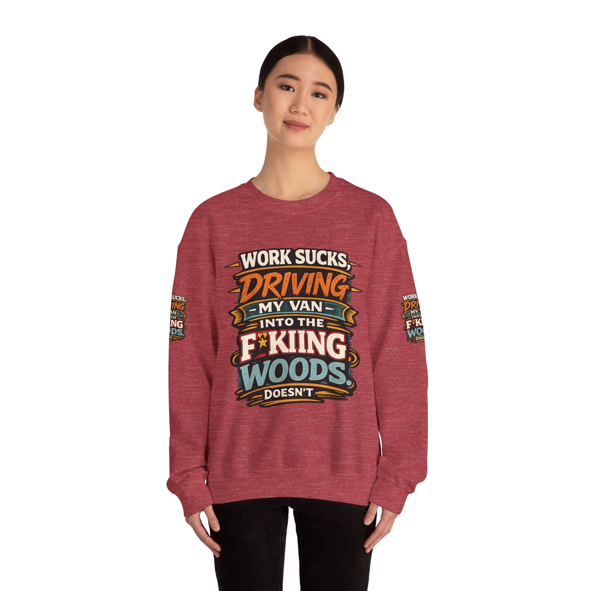Unisex Heavy Blend™ Crewneck Sweatshirt — "Work Sucks" Design F**K-Line