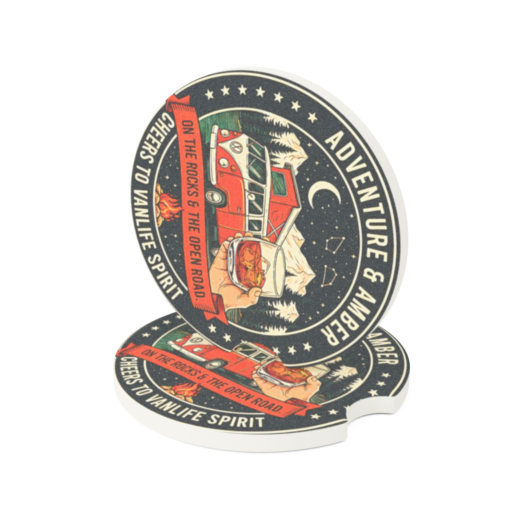 Soapstone Car Coaster — 'Adventure & Amber' Campfire Design