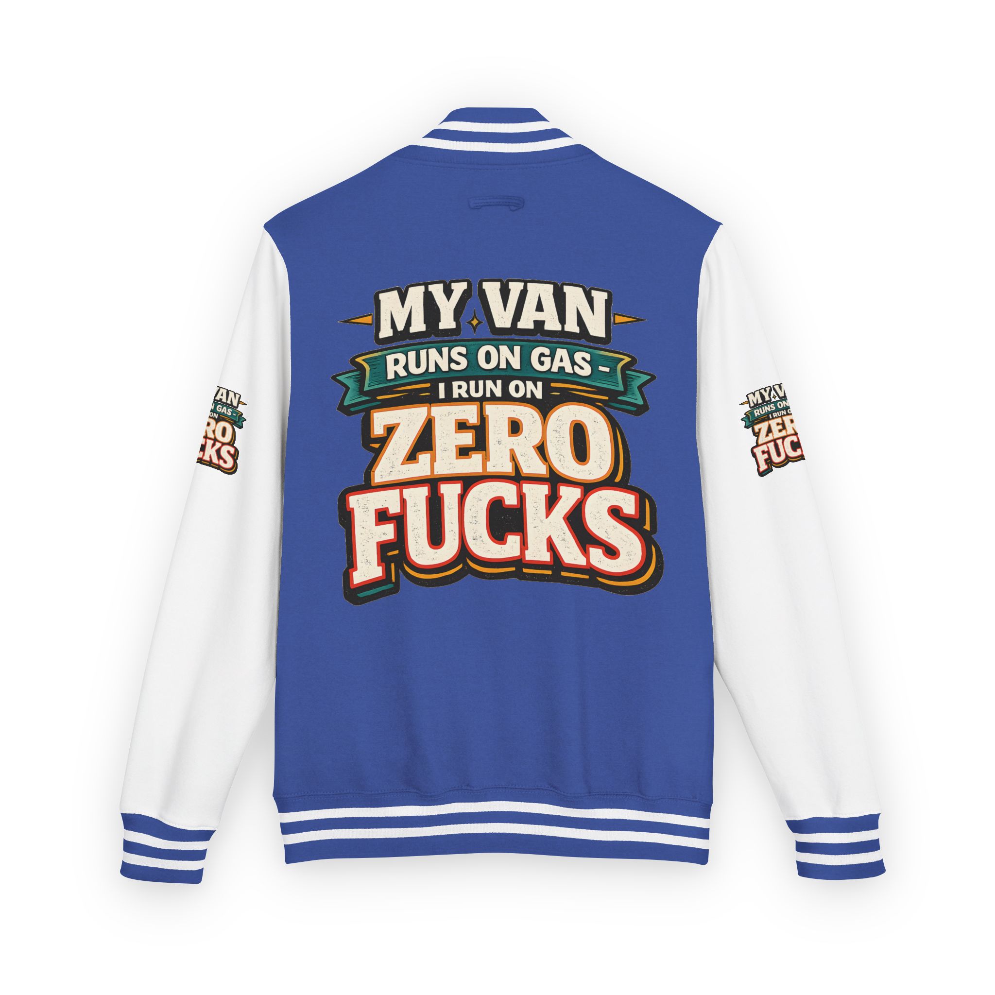 Unisex Heavyweight Letterman Jacket — "My Van Runs On Gas" Design F**K-Line