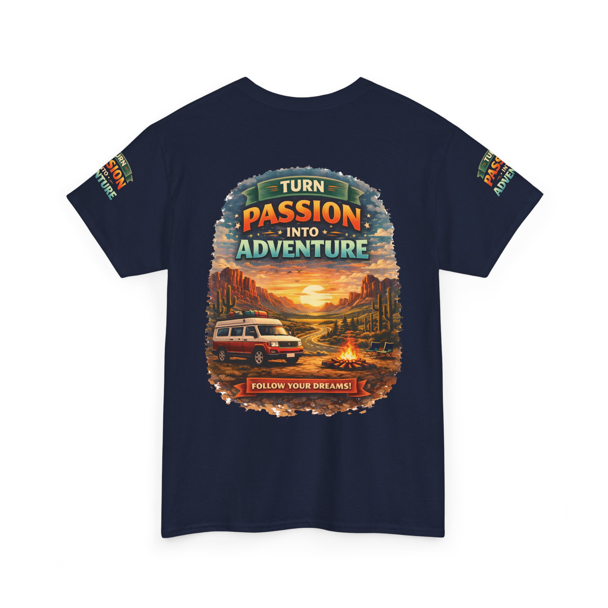 Unisex Heavy Cotton Tee — "Turn Passion Into Adventure" Design Scenic-Line