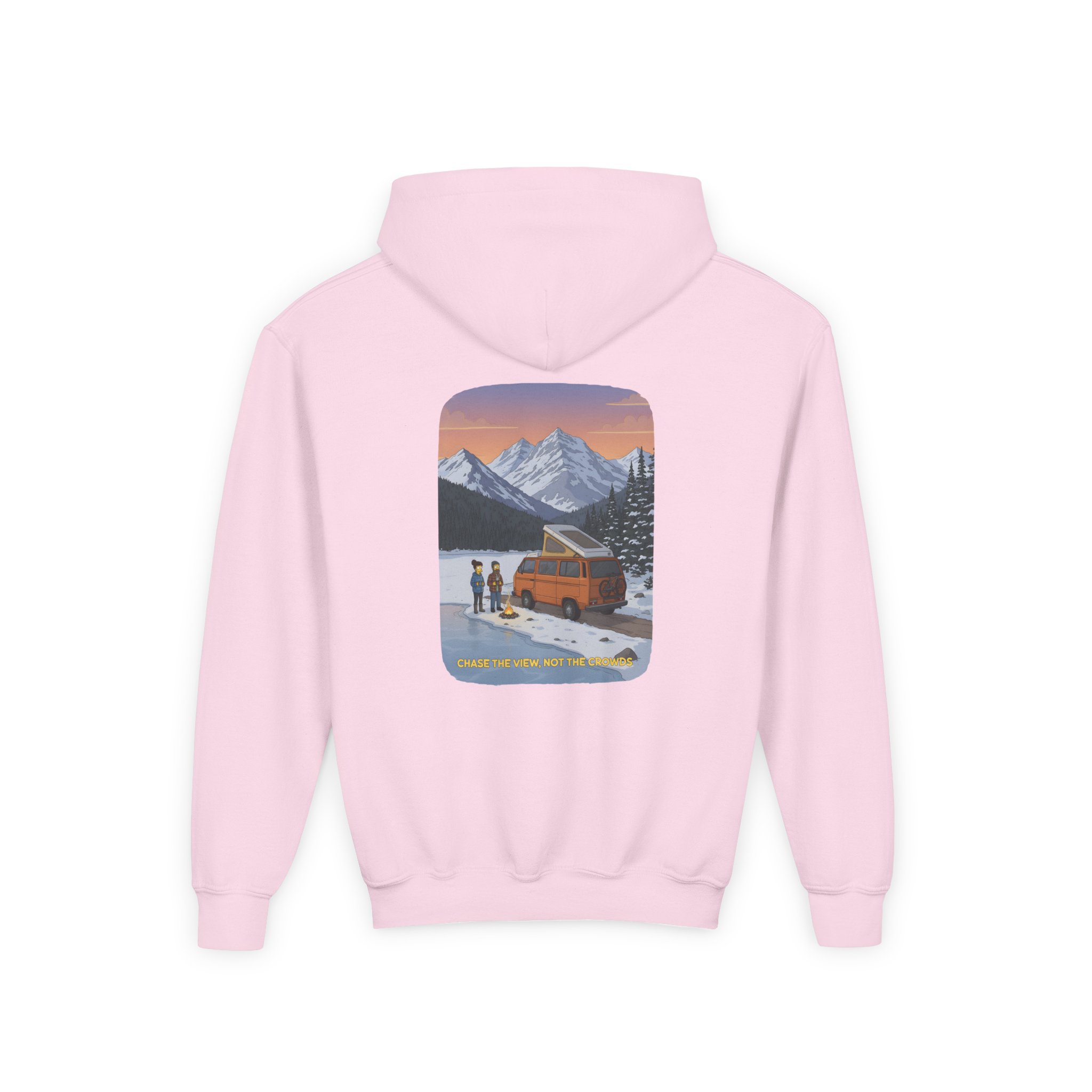 Youth Hoodie(Gildan) – "Chase The Views-Not The Crowds" (Design Sitcom-Line)