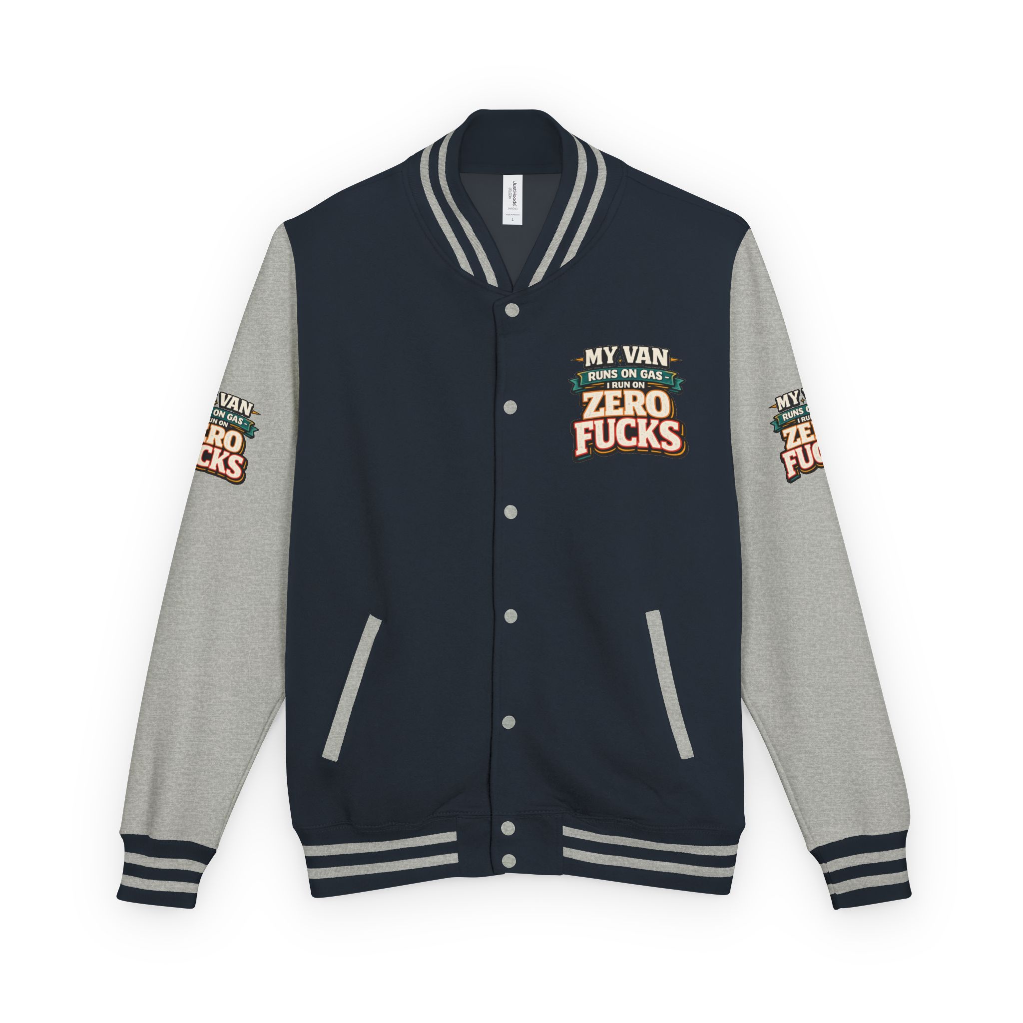 Unisex Heavyweight Letterman Jacket — "My Van Runs On Gas" Design F**K-Line