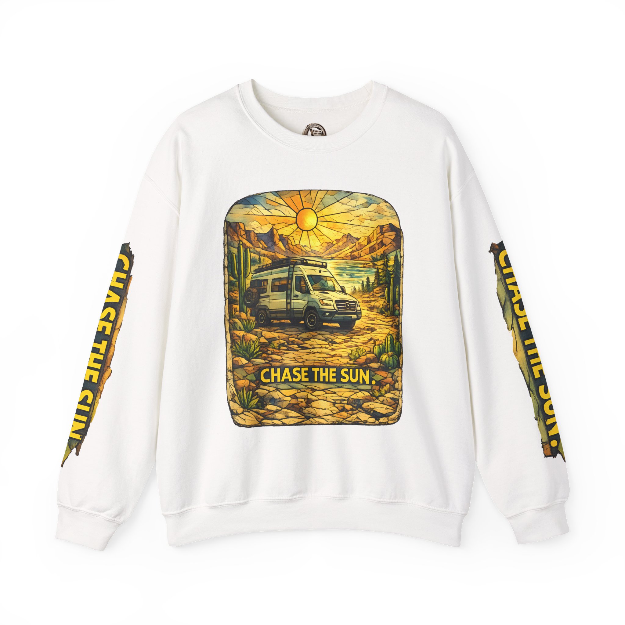 Unisex Heavy Blend™ Crewneck Sweatshirt — "Chase The Sun" Design Cubic-Line