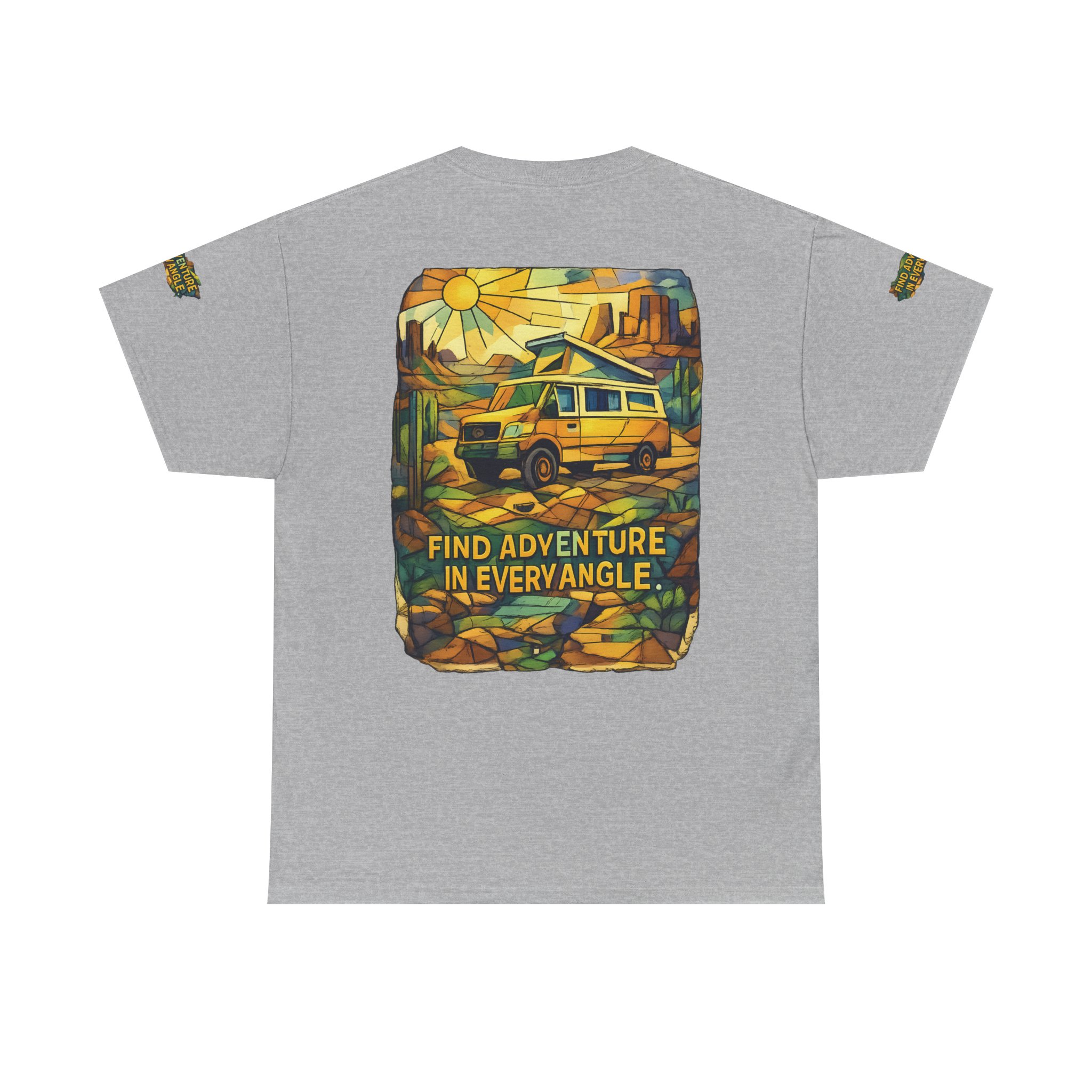 Unisex Heavy Cotton Tee — "Find Adventure In Every Corner" Design Cubic-Line