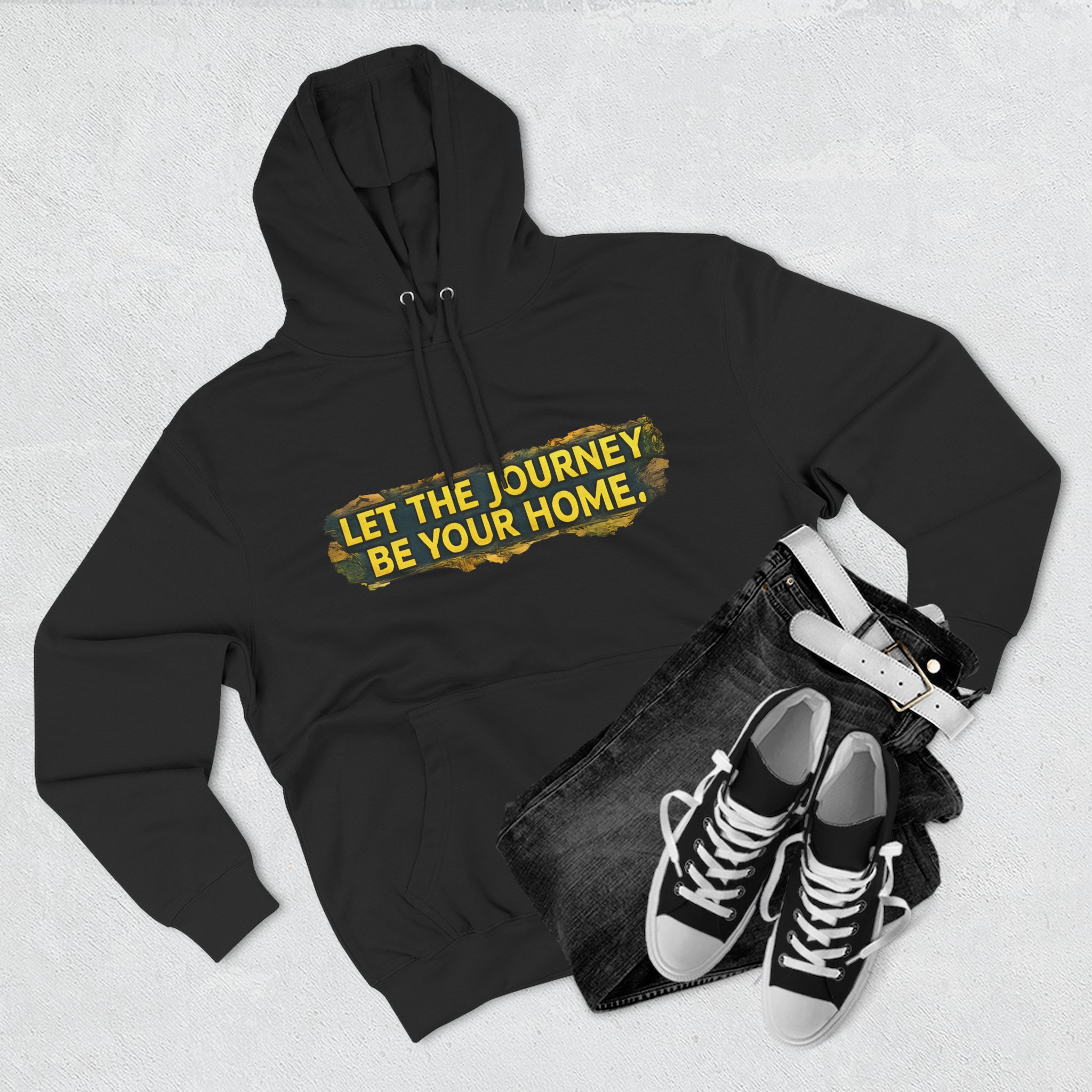 Three-Panel Fleece Hoodie - "Let The Journey Be Your Home" Design Cubic-Line