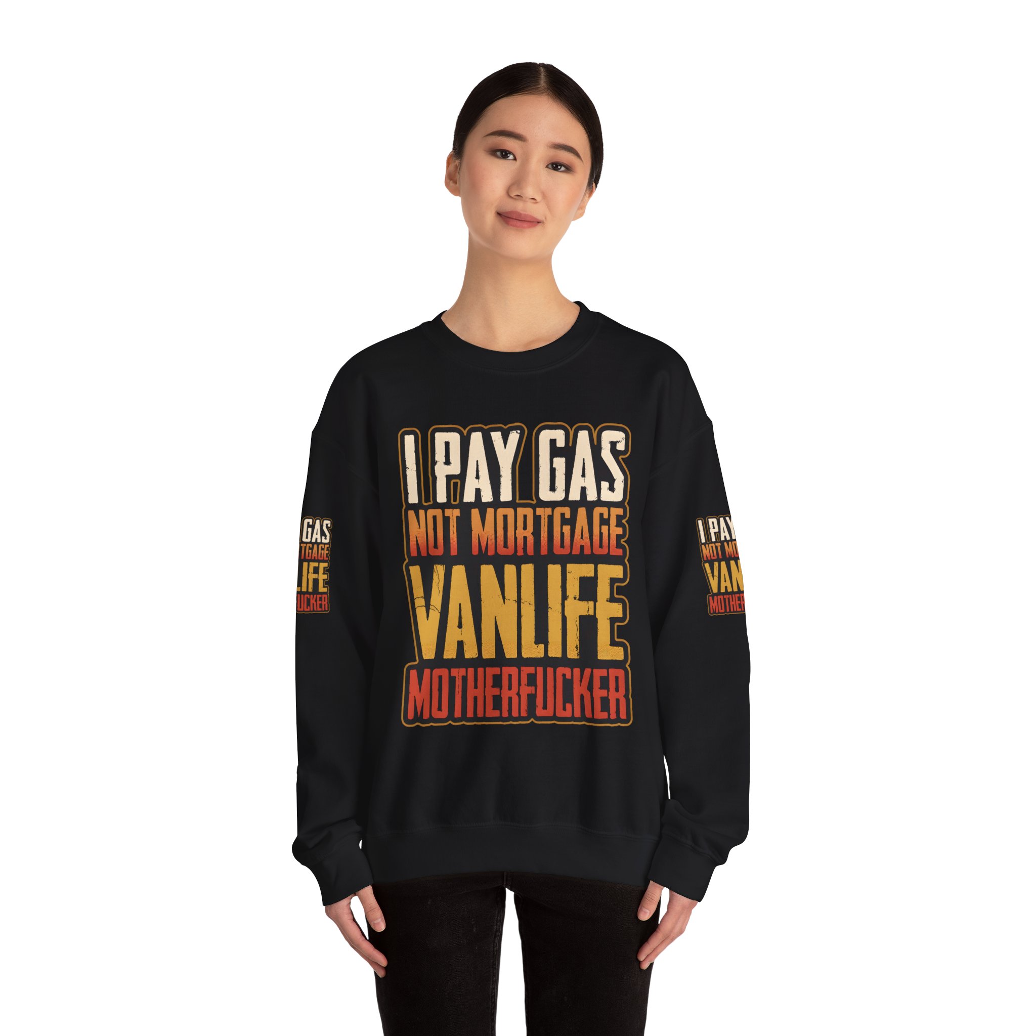 Unisex Heavy Blend™ Crewneck Sweatshirt — "I Pay Gas Not Mortgage" Design F**K-Line