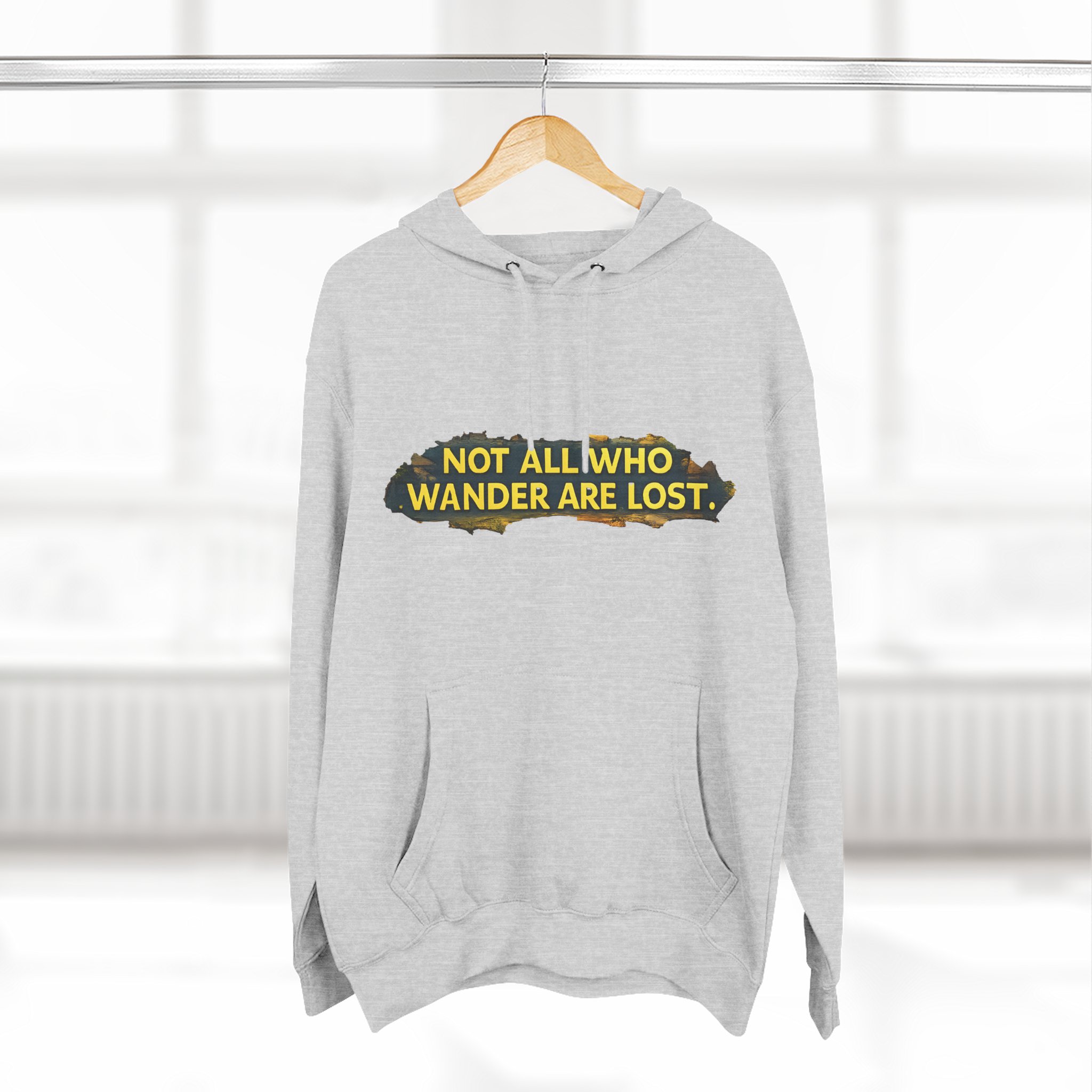 16158752894173453686_2048.jpeg Three-Panel Fleece Hoodie - "Not All Who Wander Are Lost" Design Cubic-Line