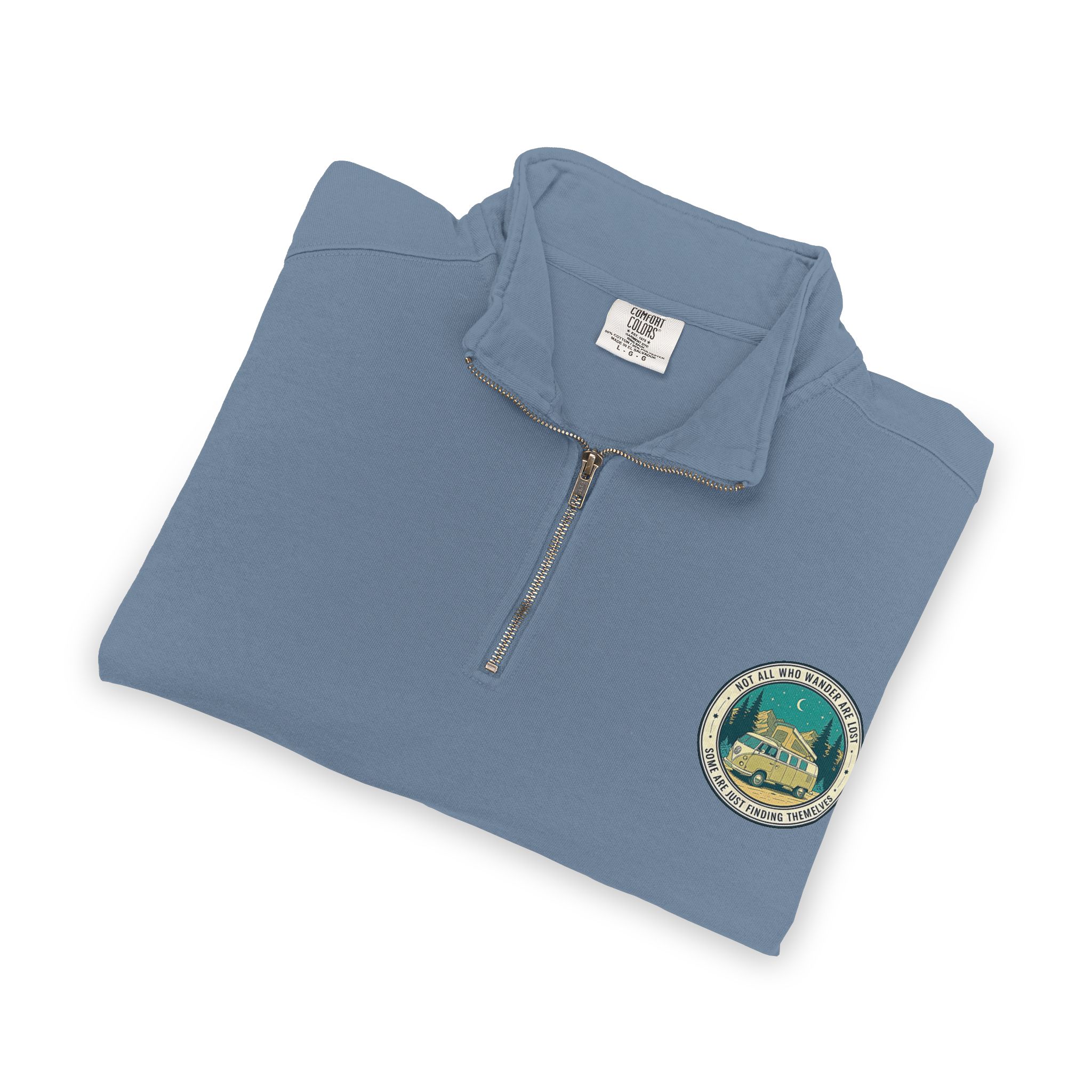 Quarter-Zip Sweatshirt(Comfort Colors®) — "Not All Who Wander Are Lost" Retro Camper Pullover