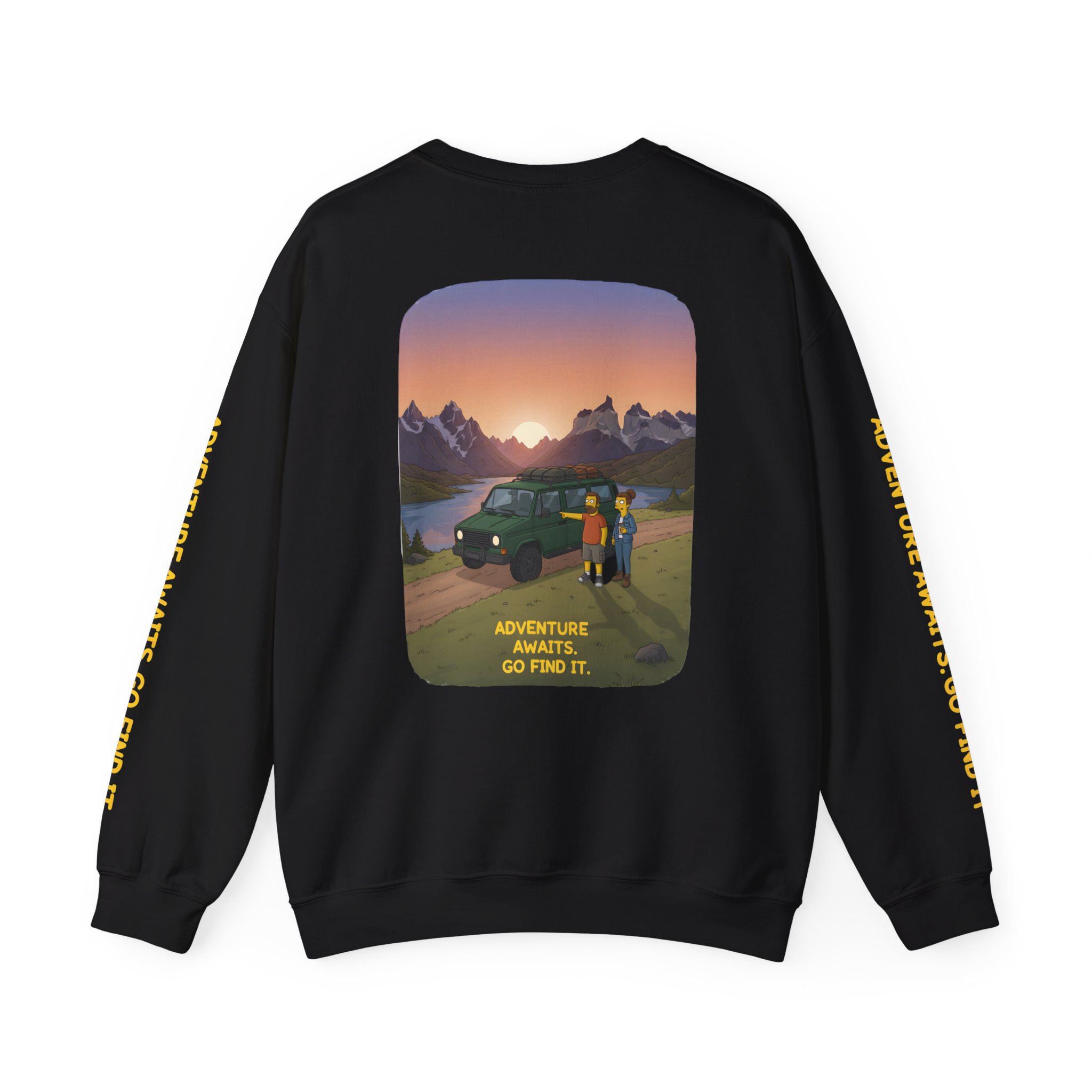 Unisex Heavy Blend™ Crewneck Sweatshirt — "Adventure Awaits-Go Find It" Design Sitcom-Line