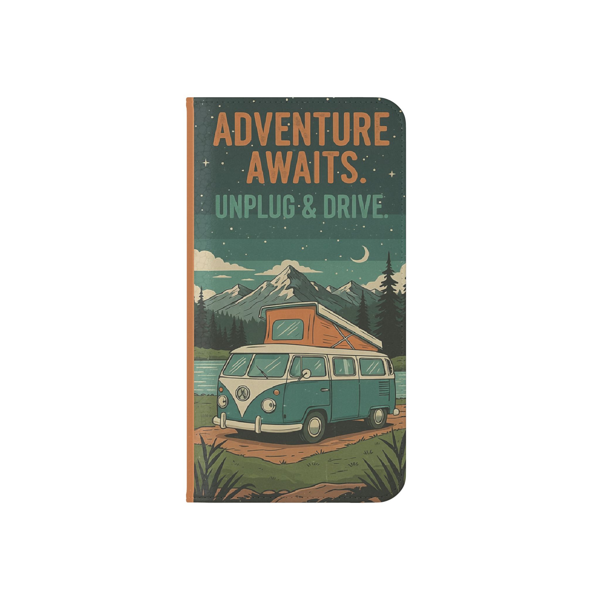 Flip Phone Case — "Adventure Awaits Unplug & Drive" Wallet Case