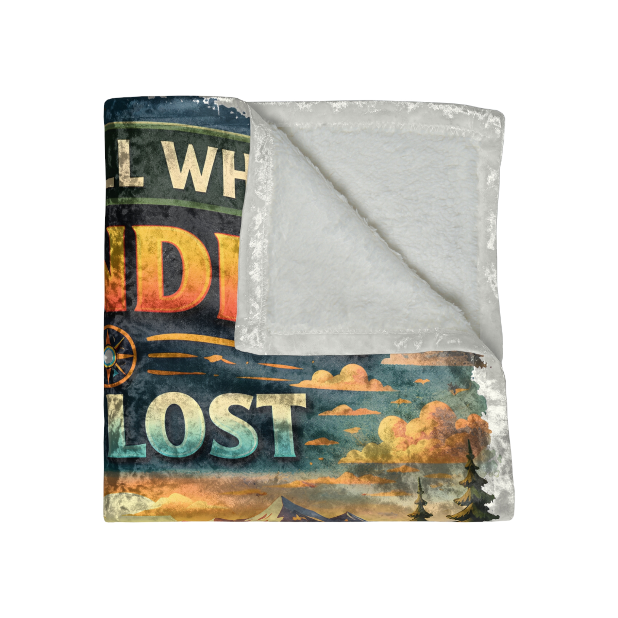 Crushed Velvet Blanket —"Not All Who Wander Are Lost" Design Scenic-Line (Campervan)