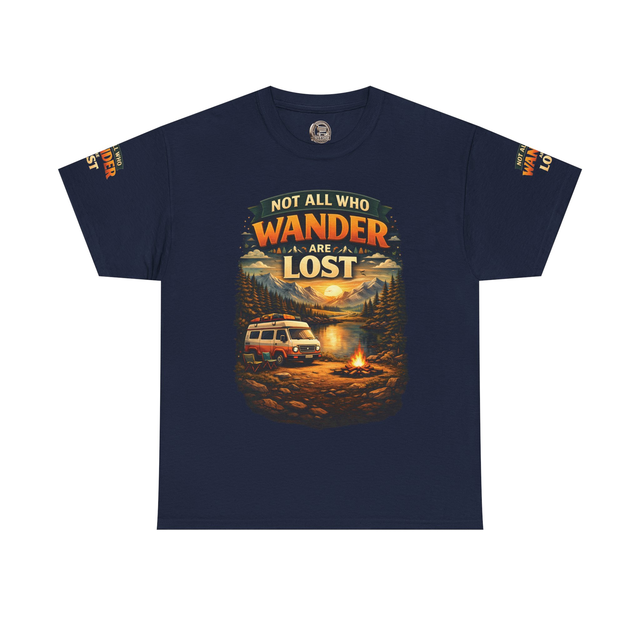 Unisex Heavy Cotton Tee — "Not All Who Wander Are Lost" Design Scenic-Line