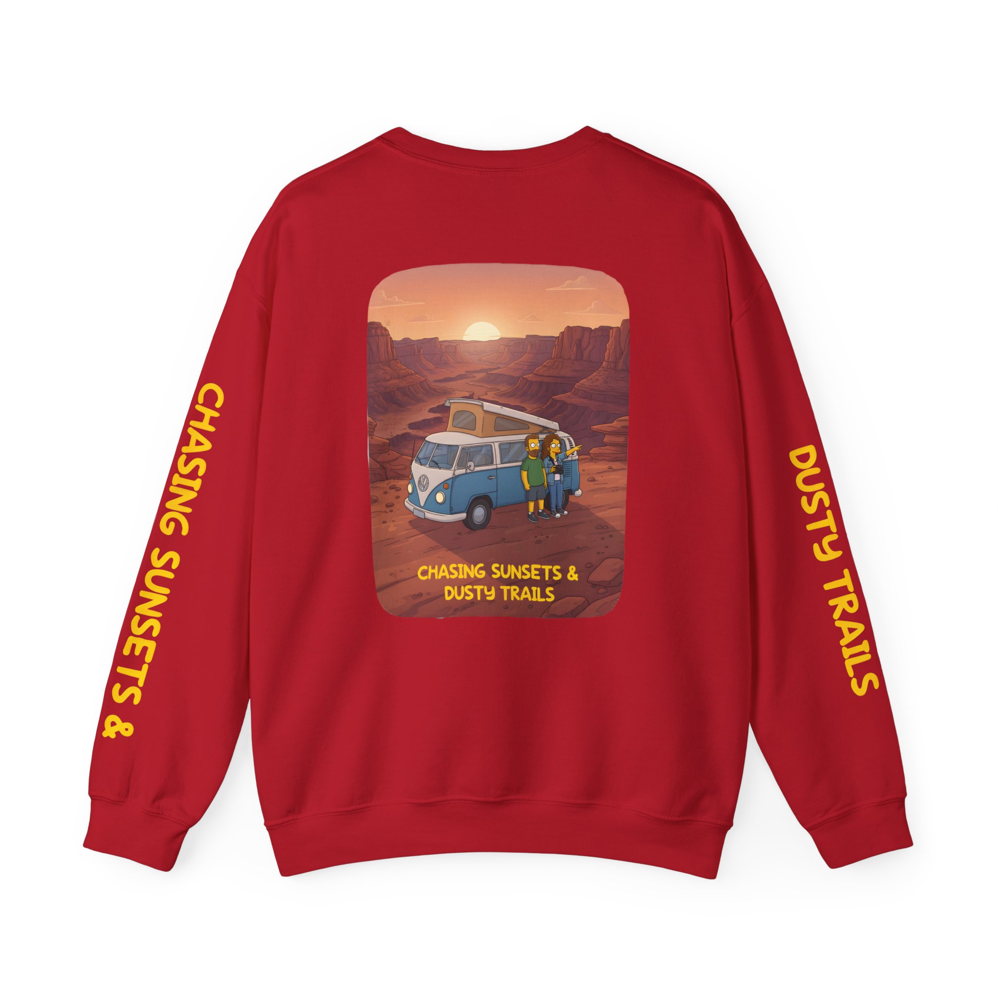 Unisex Heavy Blend™ Crewneck Sweatshirt — "Chasing Sunsets And Dusty Trails" Design Sitcom-Line