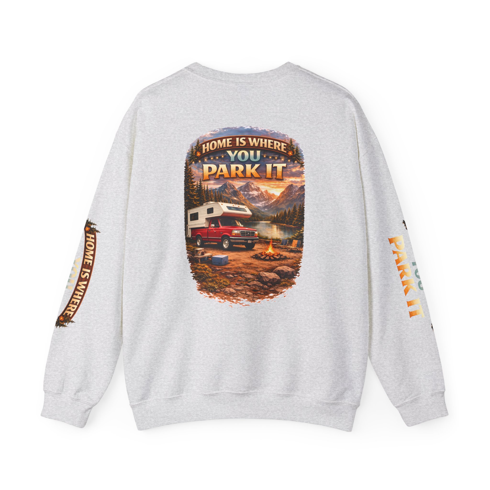 Unisex Heavy Blend™ Crewneck Sweatshirt — "Home Is Where You Park It" Design Scenic-Line