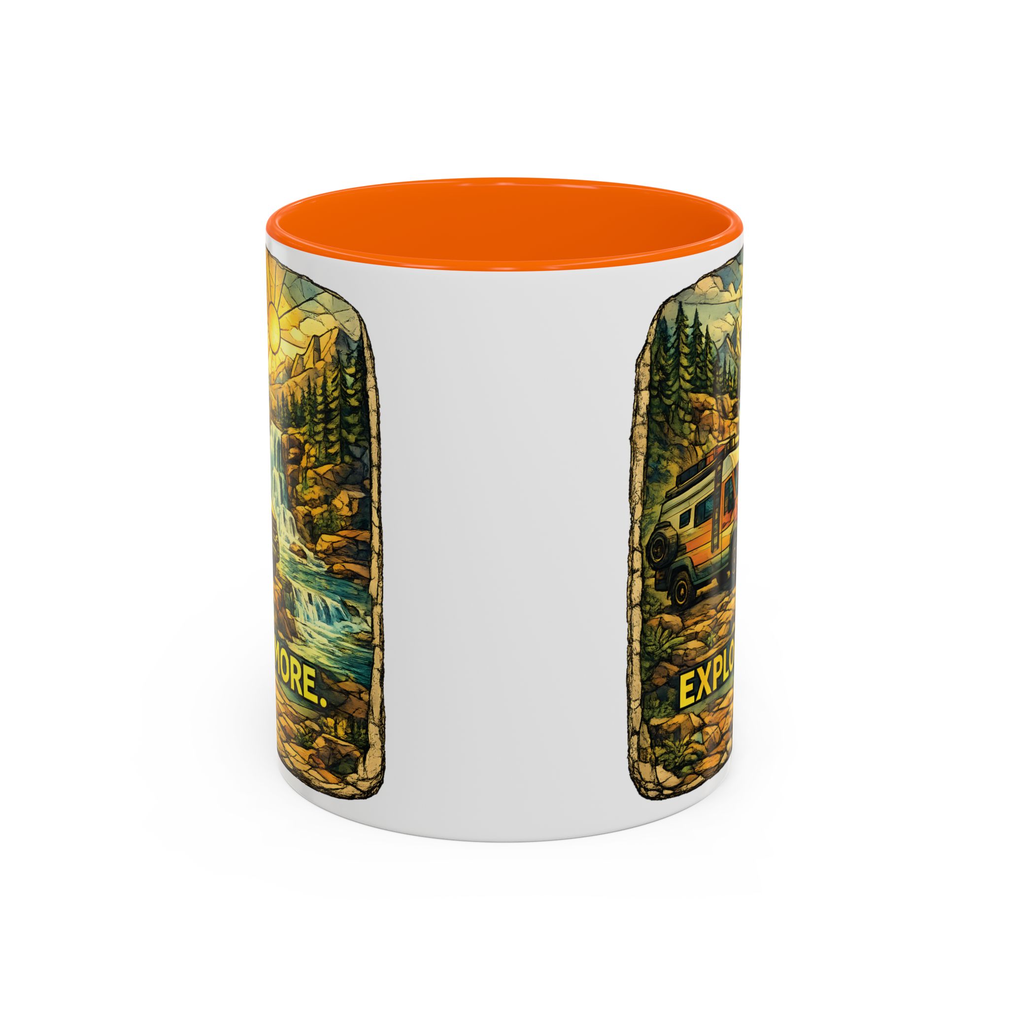 Accent Coffee Mug (11, 15oz) — "Explore More" Design Cubic-Line