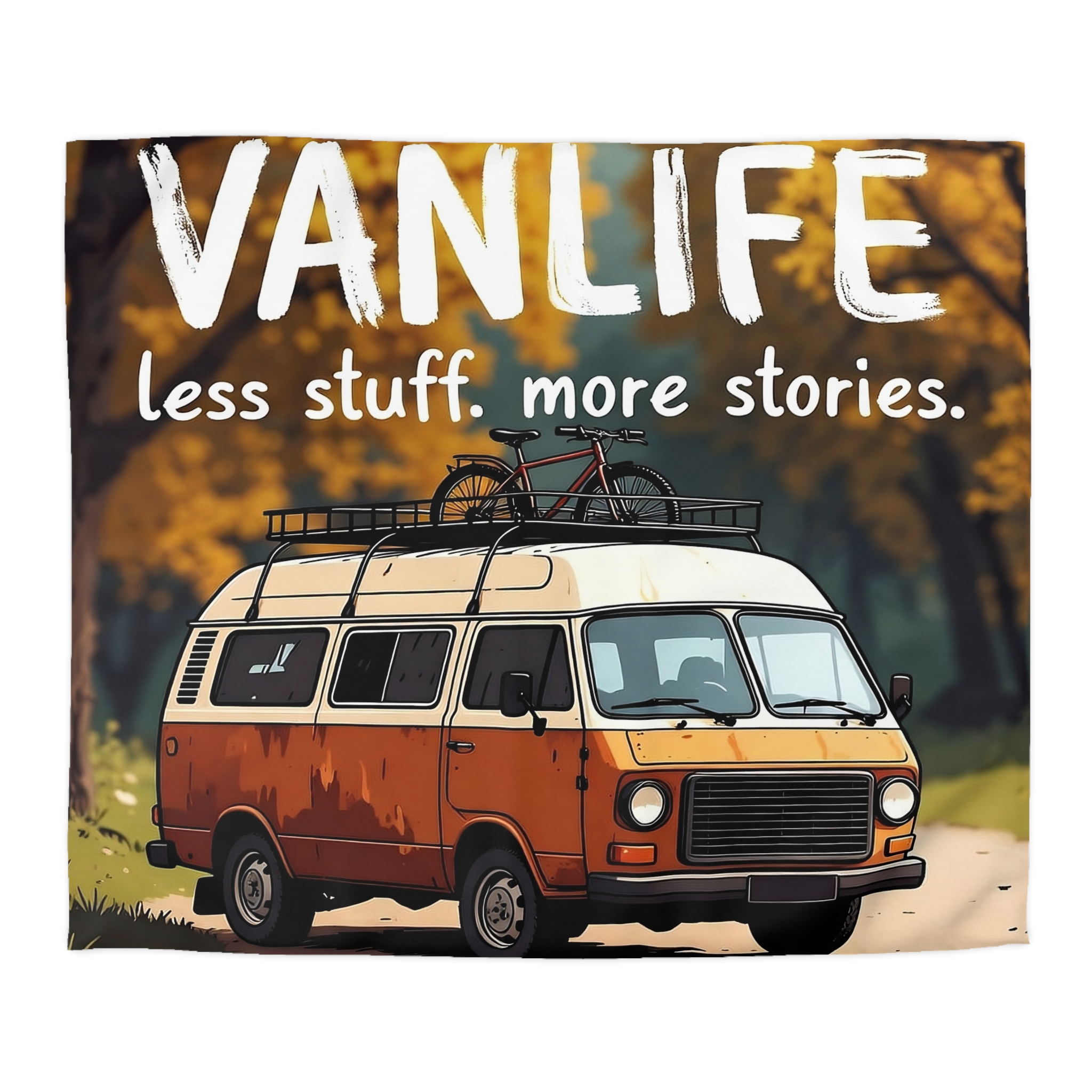 Duvet Cover — "Vanlife Less Stuff, More Stories" Retro Camper Bedding
