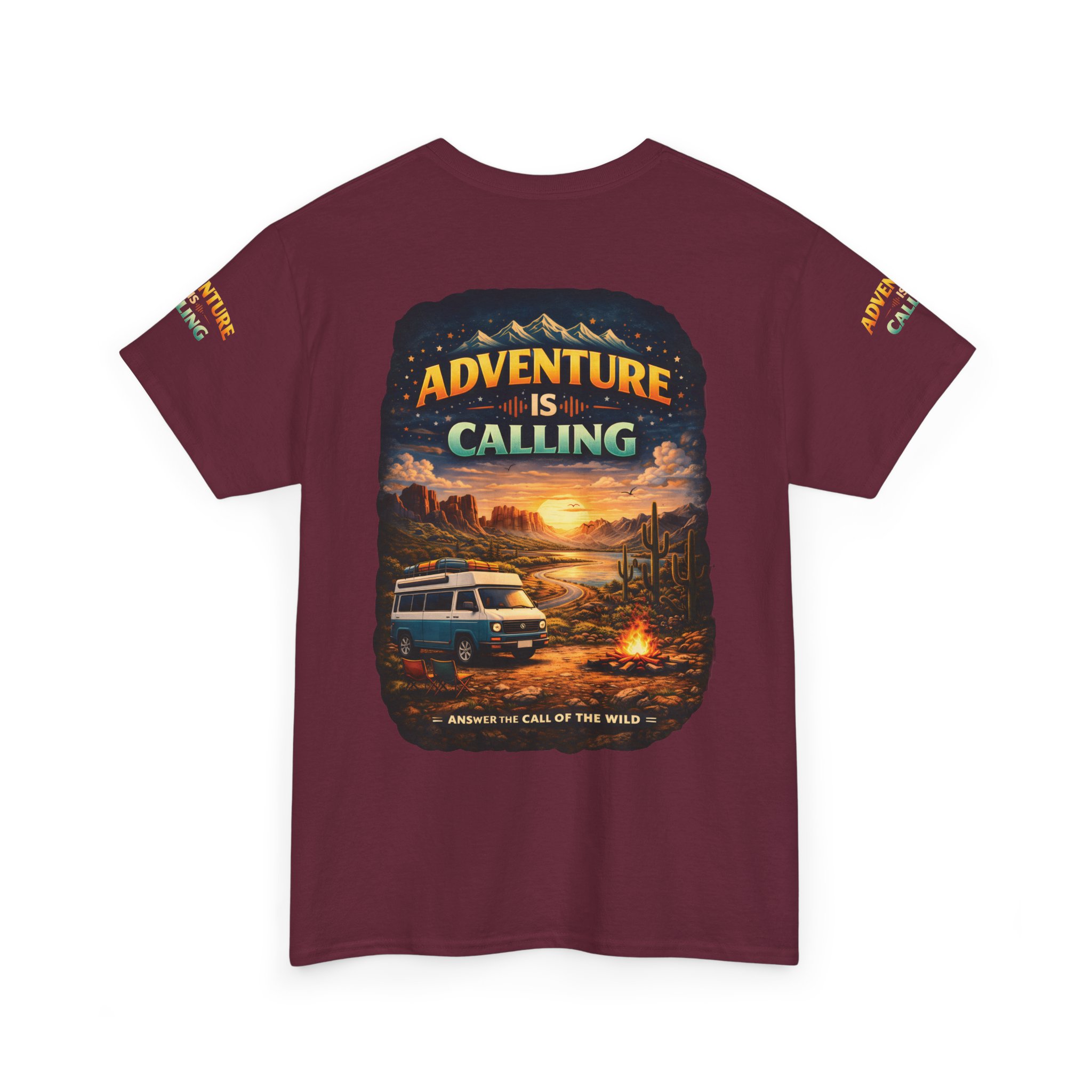 Unisex Heavy Cotton Tee — "Adventure Is Calling" Design Scenic-Line