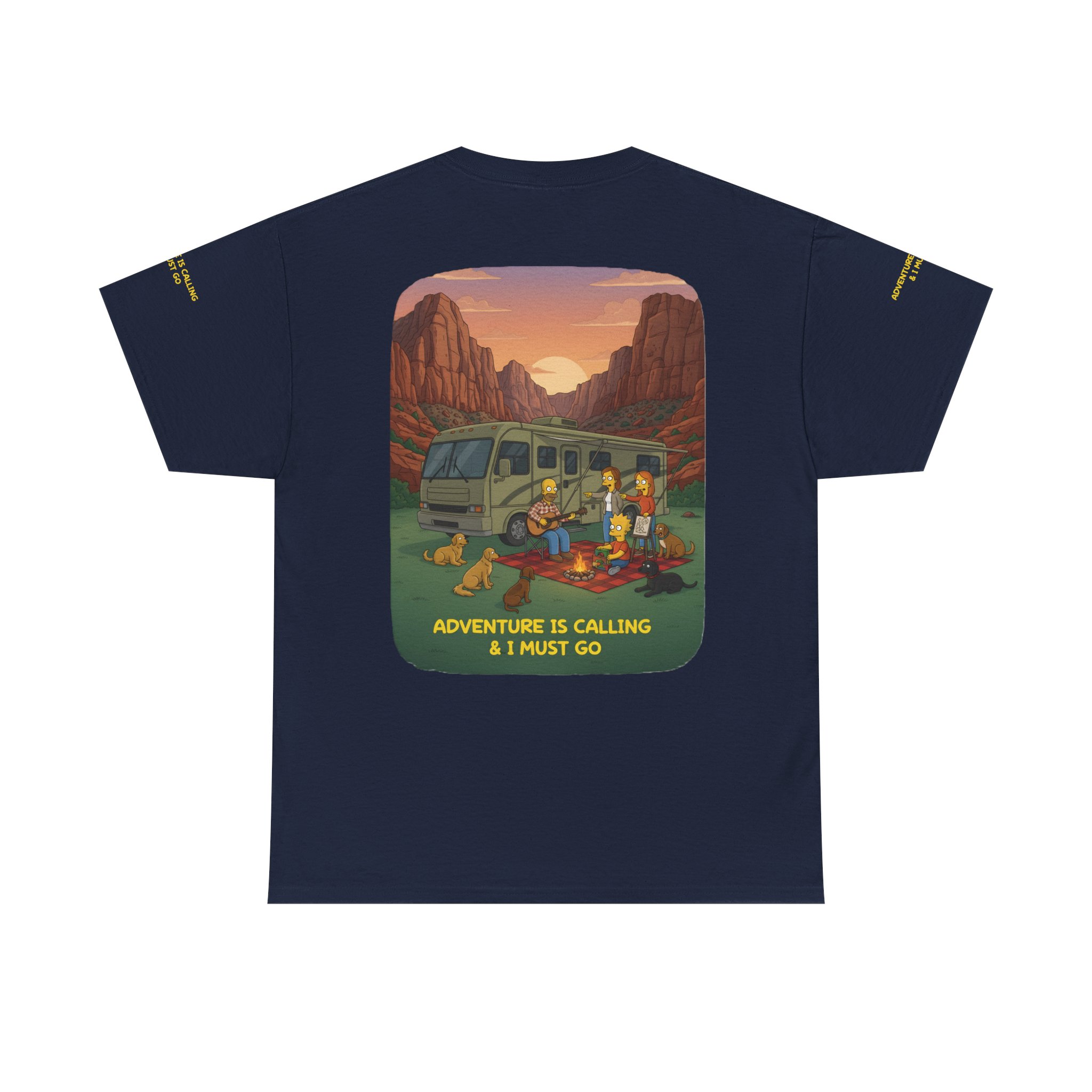 Unisex Heavy Cotton Tee — "Adventure Is Calling-I Must Go" Design Sitcom-Line