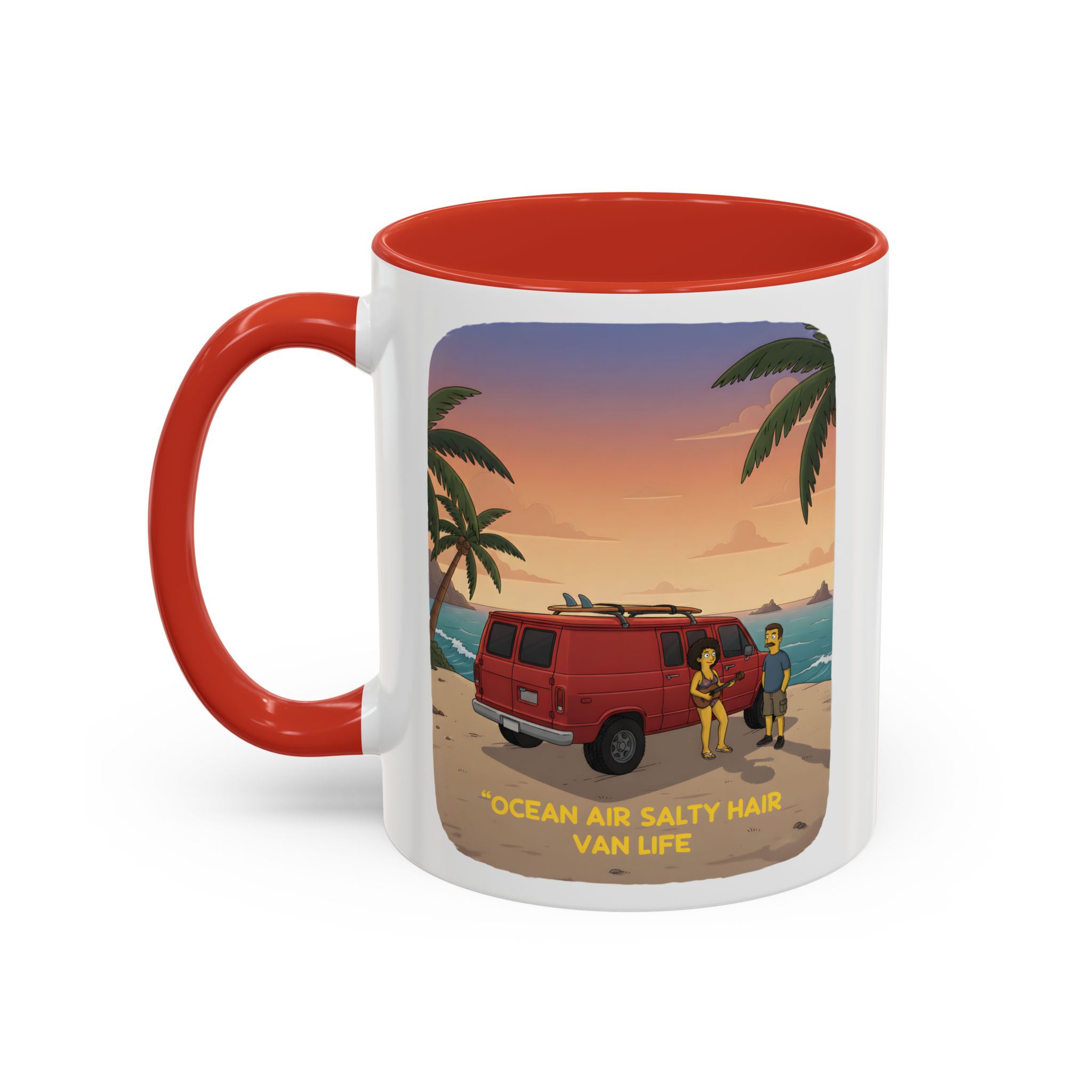 Accent Coffee Mug (11, 15oz) — "Ocean Air Salty Hair Van Life" Design Sitcom-Line