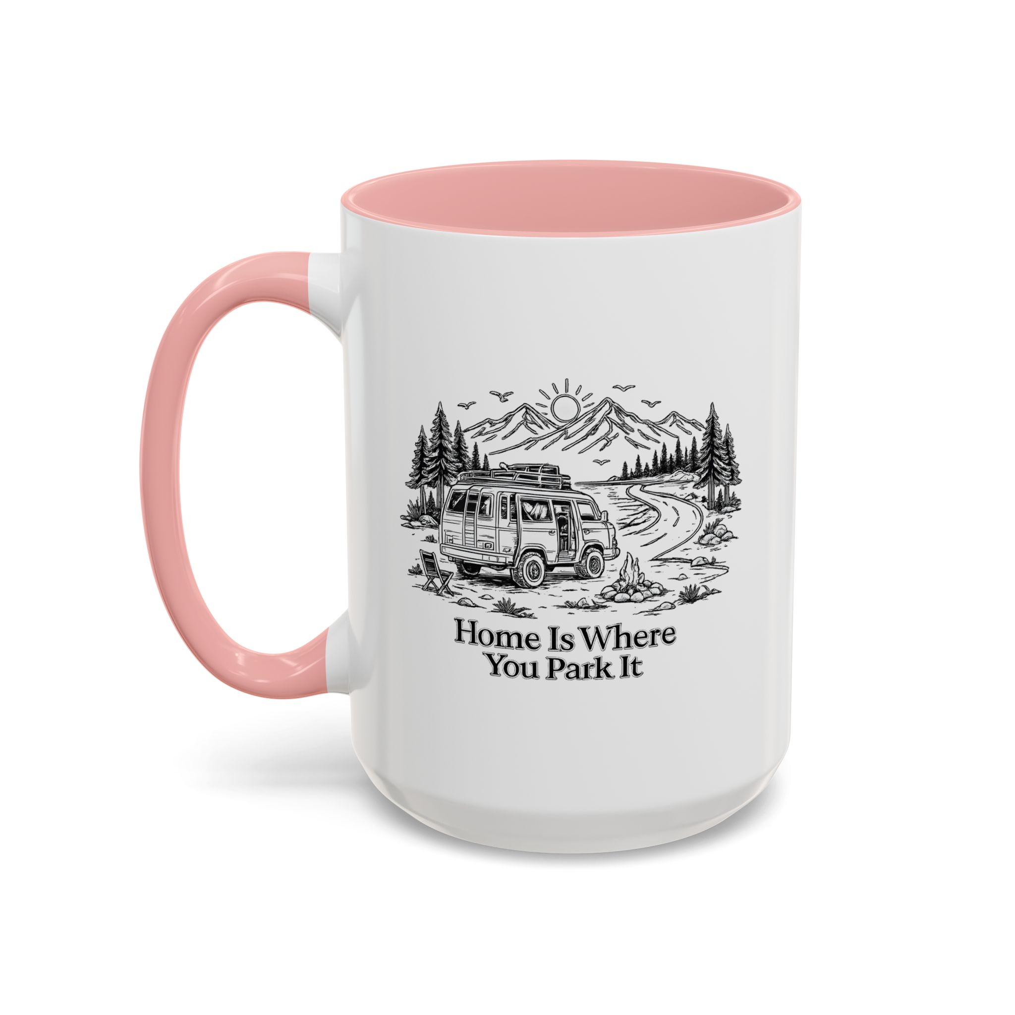 Accent Coffee Mug (11, 15oz) — "Home Is Where You Park It" Design Minimal-Line