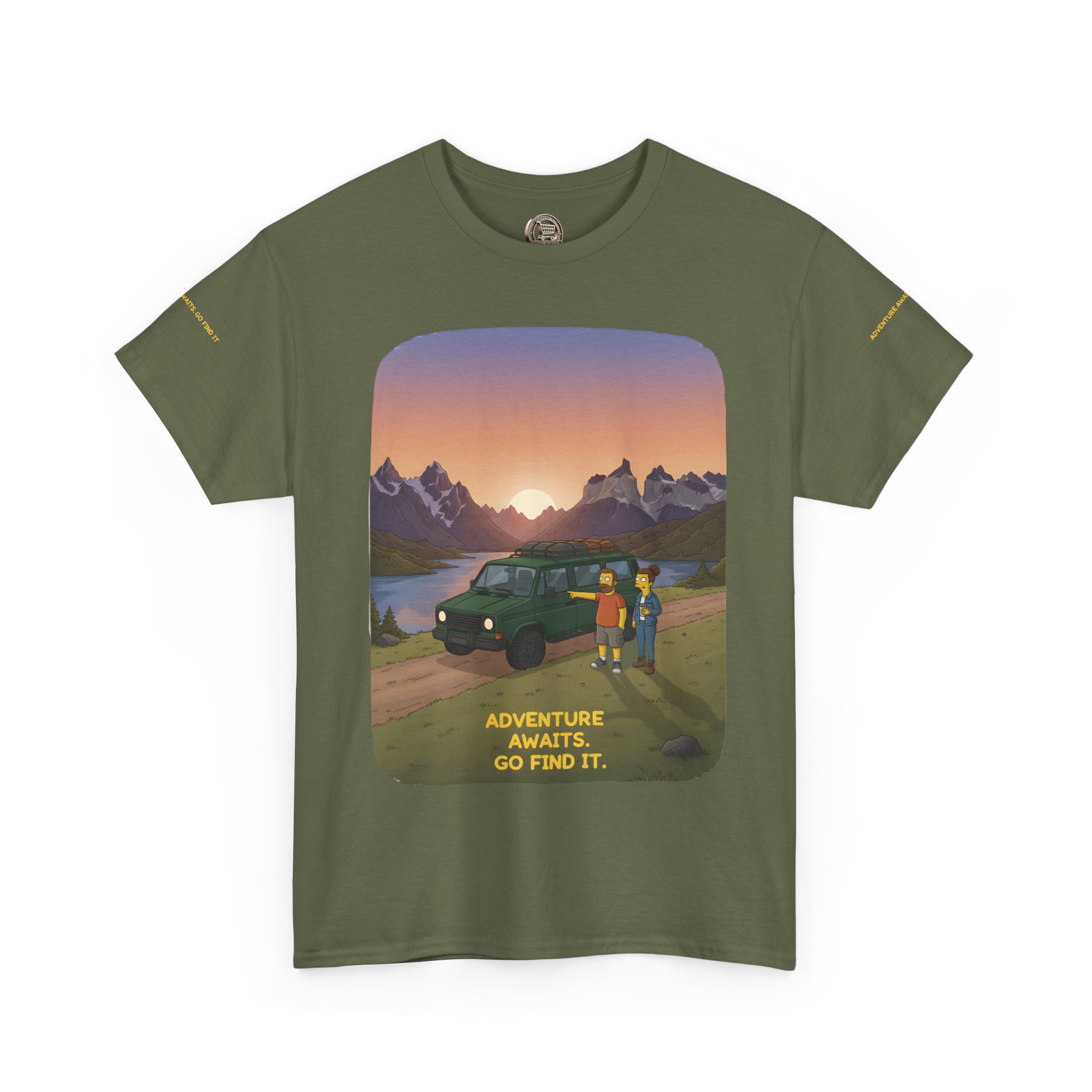 Unisex Heavy Cotton Tee — "Adventure Awaits-Go Find It" Design Sitcom-Line