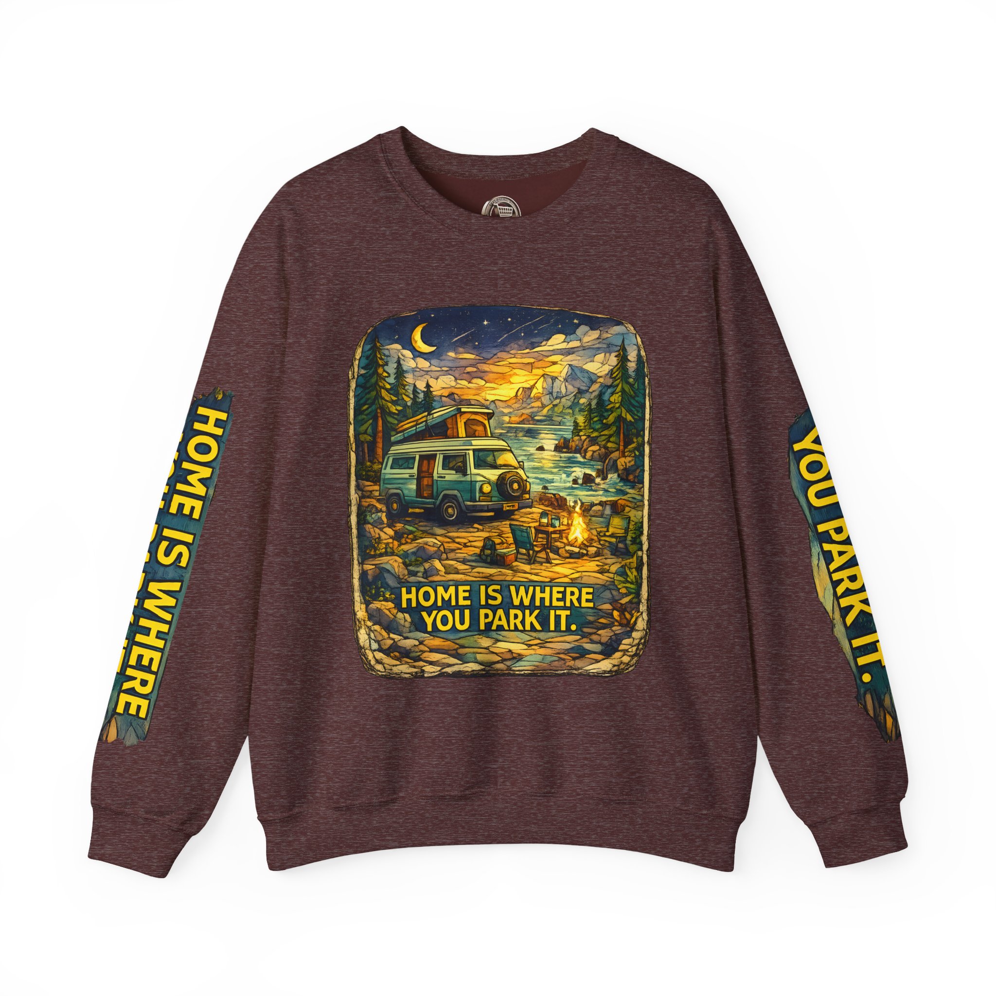 Unisex Heavy Blend™ Crewneck Sweatshirt — "Home Is Where You Park It" Design Cubic-Line