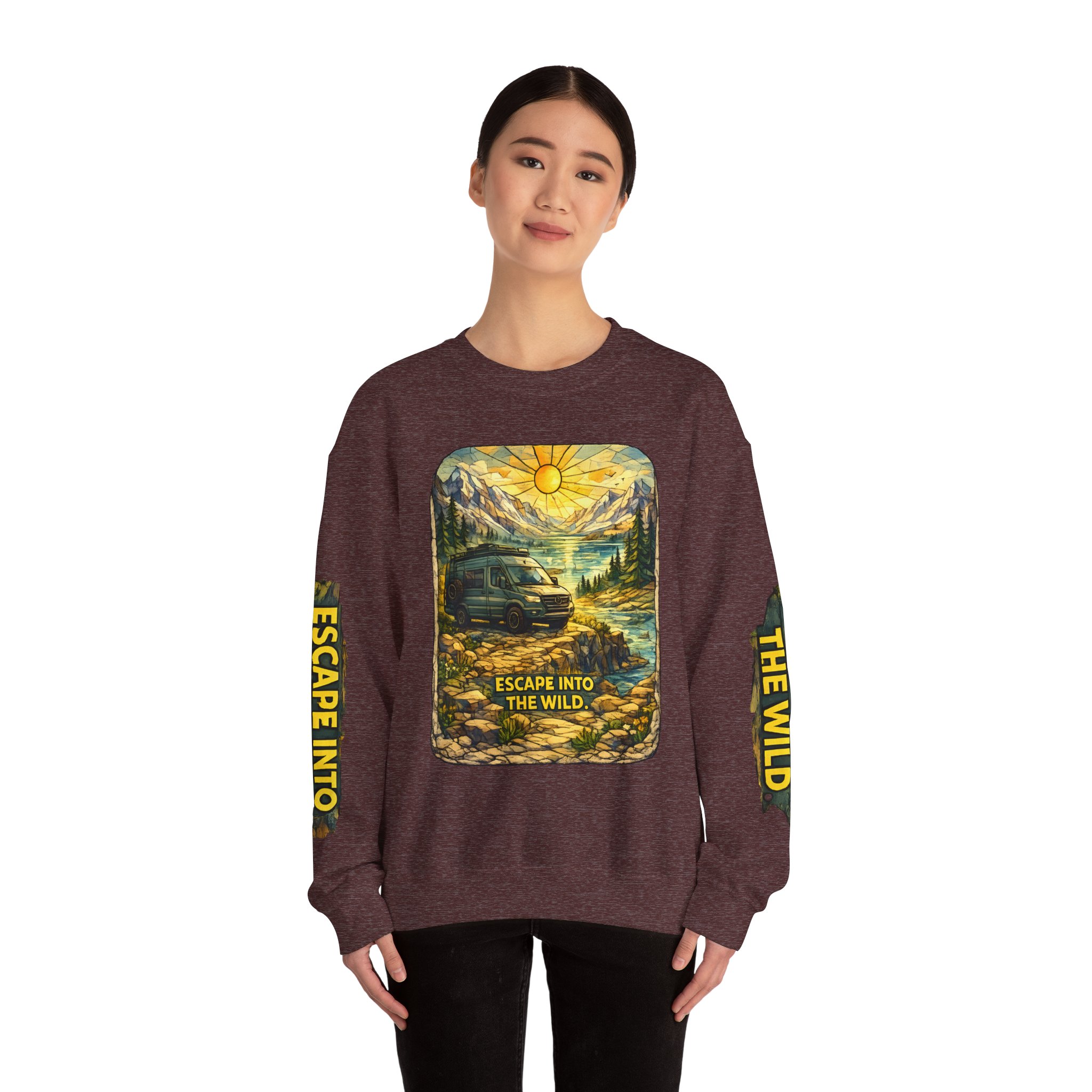 Unisex Heavy Blend™ Crewneck Sweatshirt — "Escape Into The Wild" Design Cubic-Line