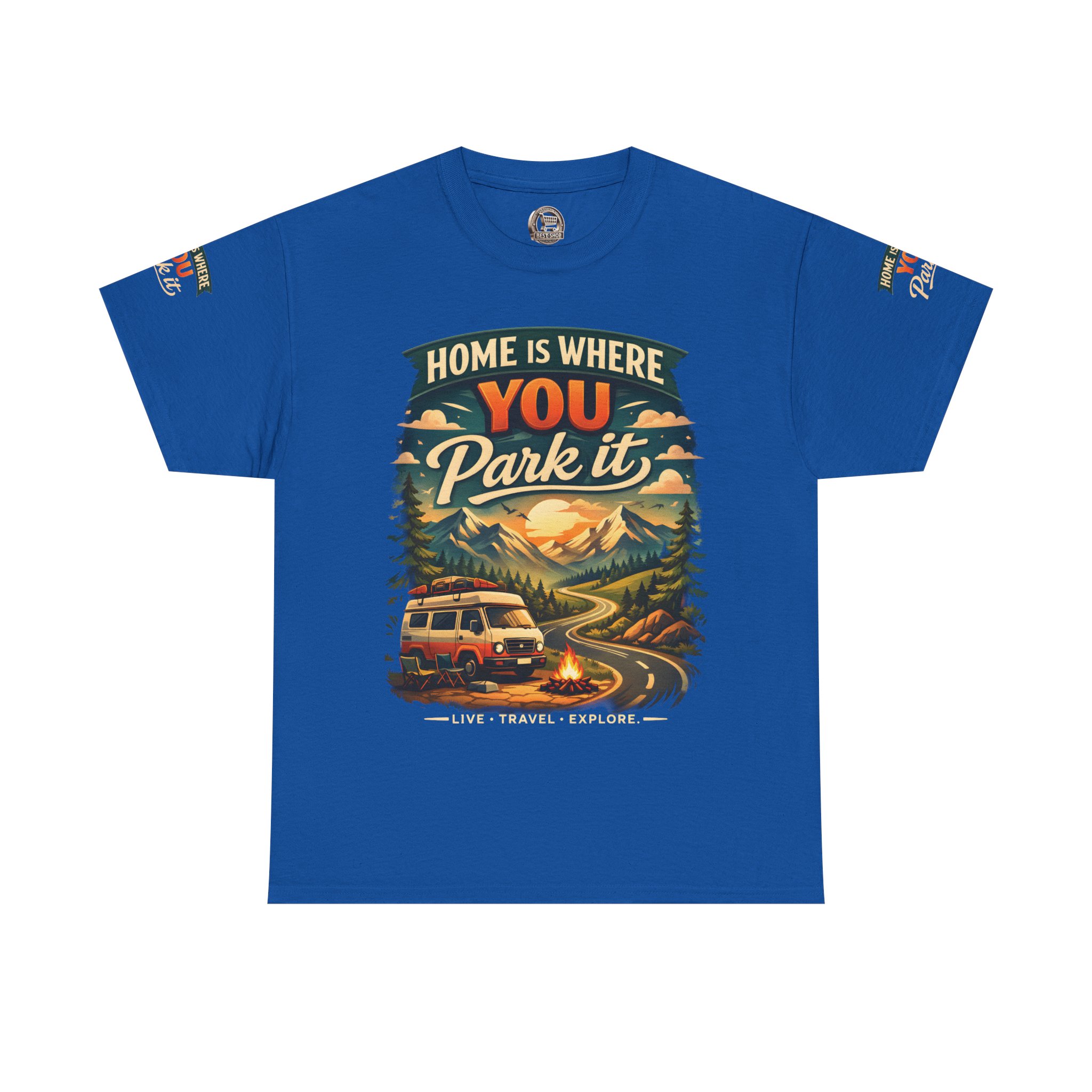 Unisex Heavy Cotton Tee — "Hom Is Where You Park It" Design Scenic-Line