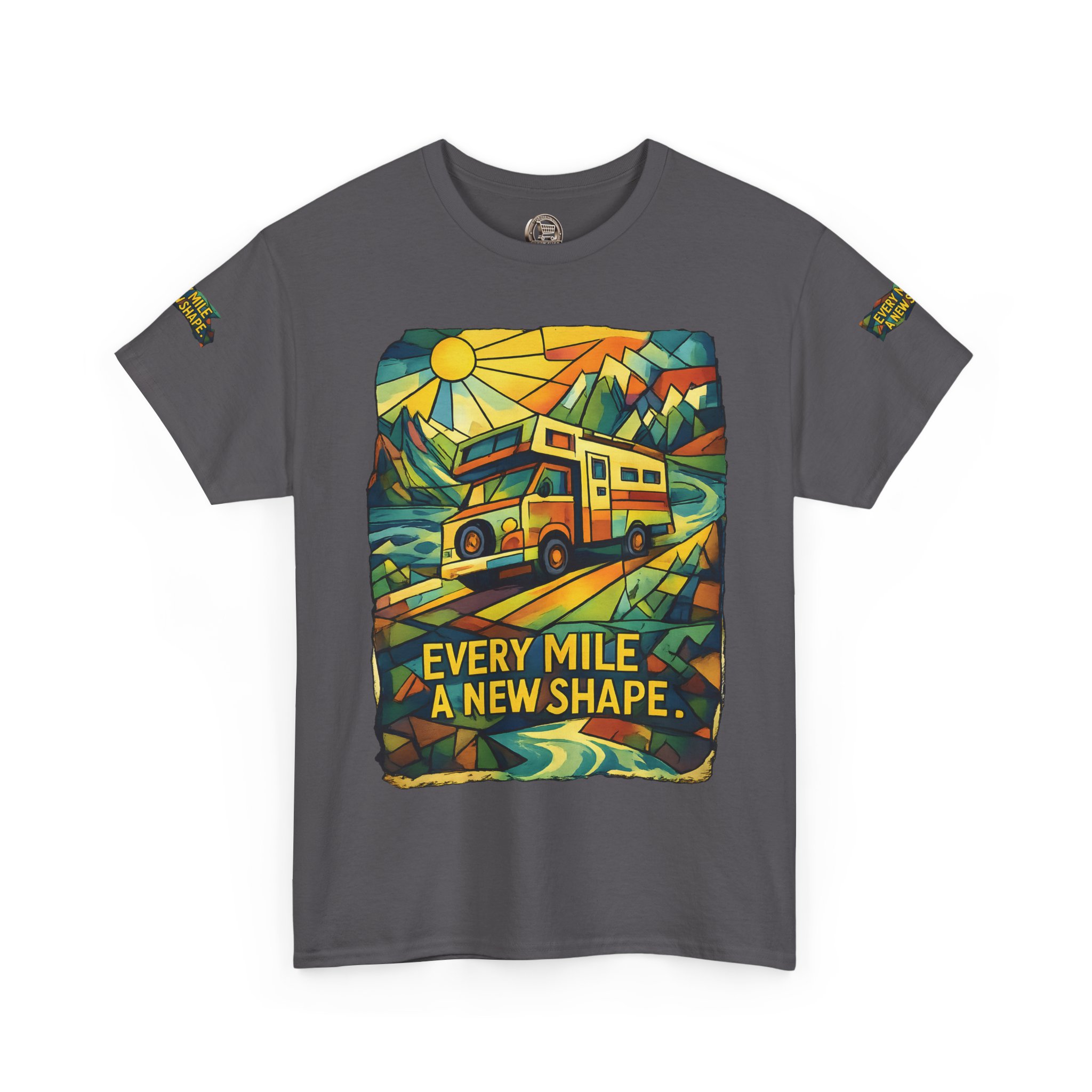 Unisex Heavy Cotton Tee — "Every Mile A New Shape" Design Cubic-Line