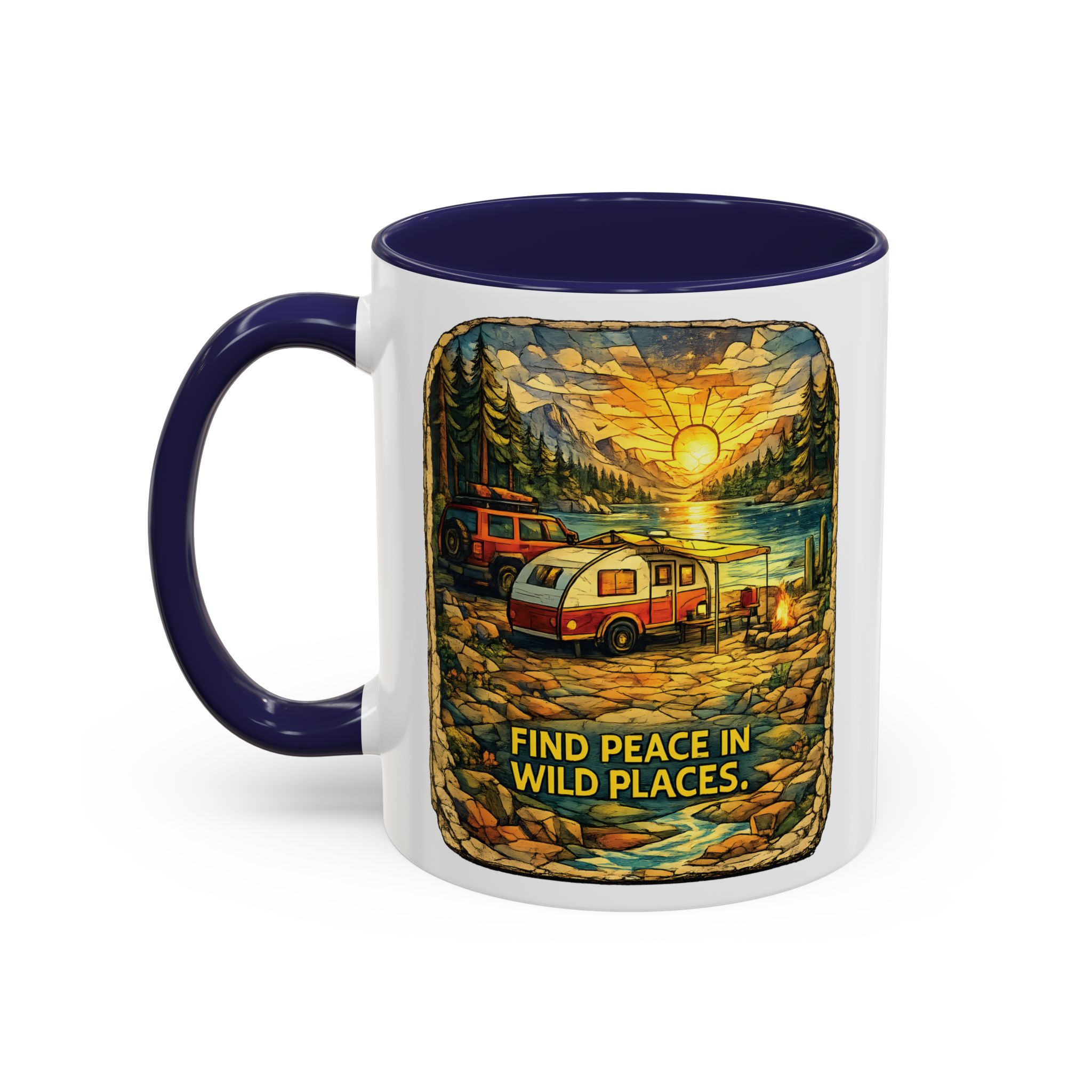 Accent Coffee Mug (11, 15oz) — "Find Peace In Wild Places" Design Cubic-Line