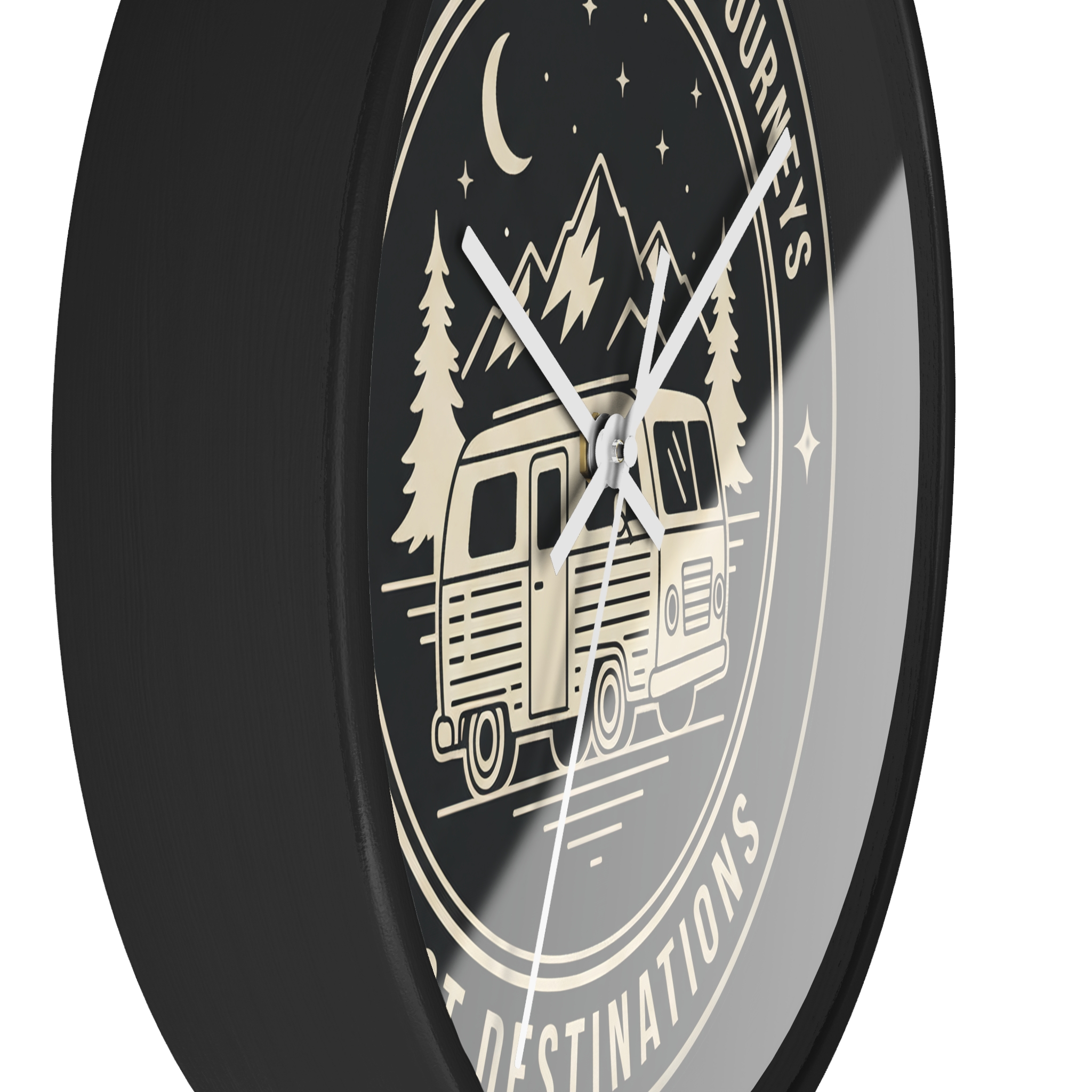 Wall Clock — "ROAD WHERE MADE FOR JOURNEYS-NOT DESTINATIONS" Camper Van Mountain Travel Timepiece