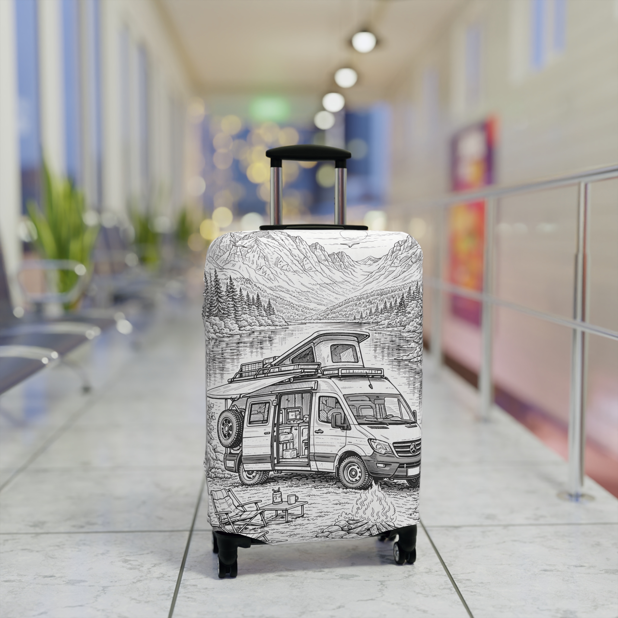 Luggage Cover — Adventure Camper Sketch Travel Suitcase