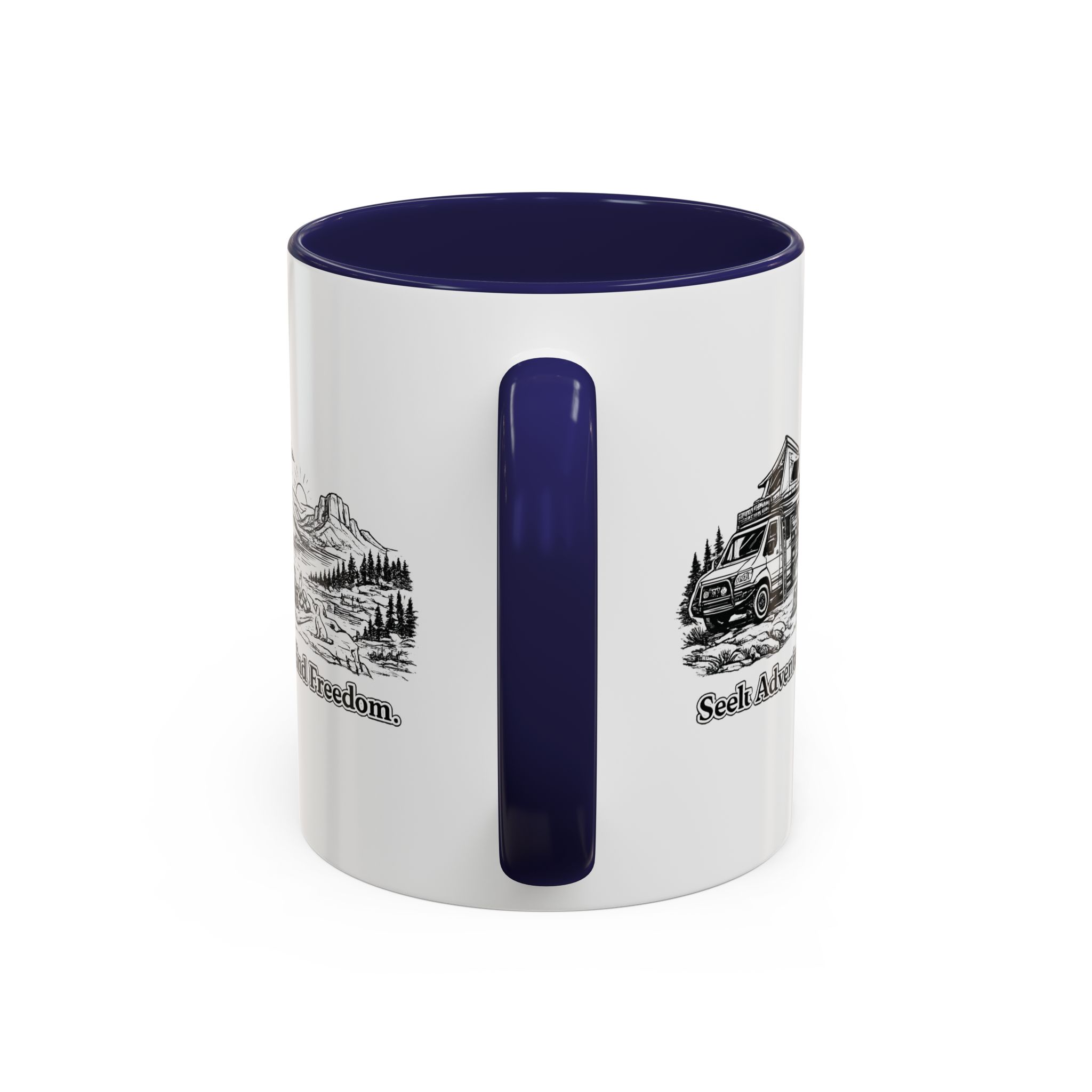 Accent Coffee Mug (11, 15oz) — "Seek Adventure, Find Freedom" Design Minimal-Line