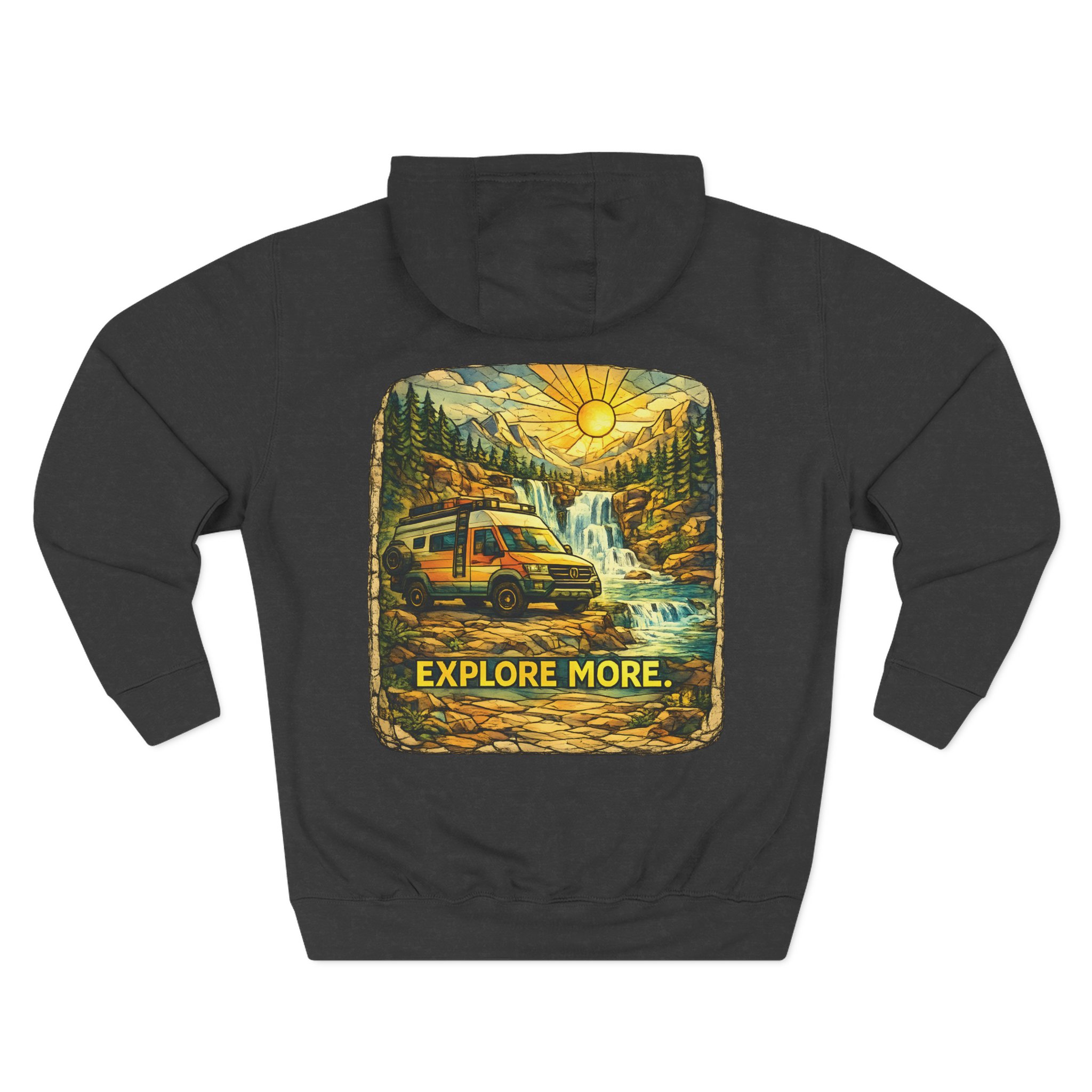 Three-Panel Fleece Hoodie - "Explore More" Design Cubic-Line