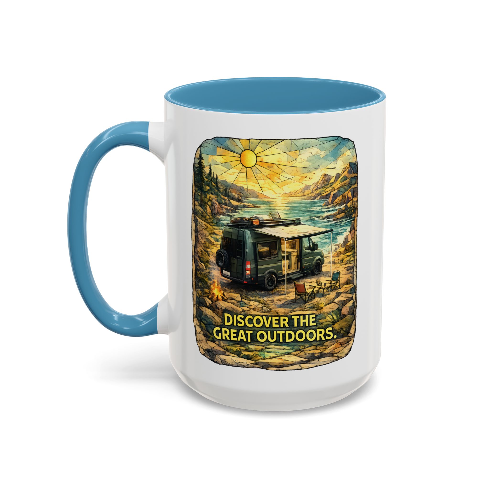 Accent Coffee Mug (11, 15oz) — "Discover The Great Outdoors" Design Cubic-Line
