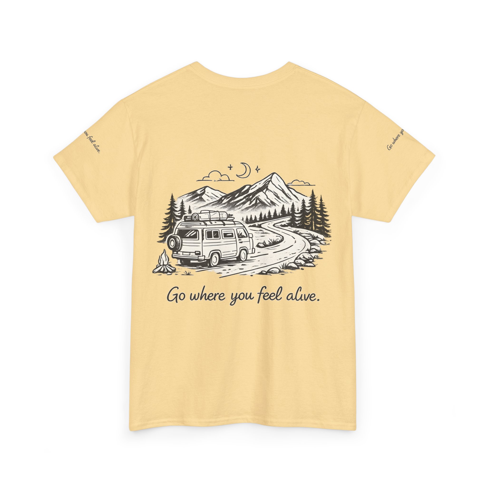 Unisex Heavy Cotton Tee — "Go Where You Feel Alive" Design Minimal-Line