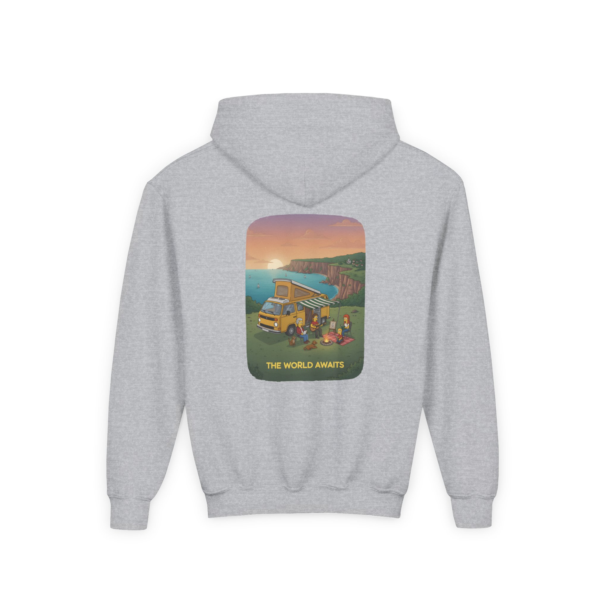 16205416970994145653_2048.jpeg Youth Hoodie(Gildan) – "The World Awaits" (Design Sitcom-Line)