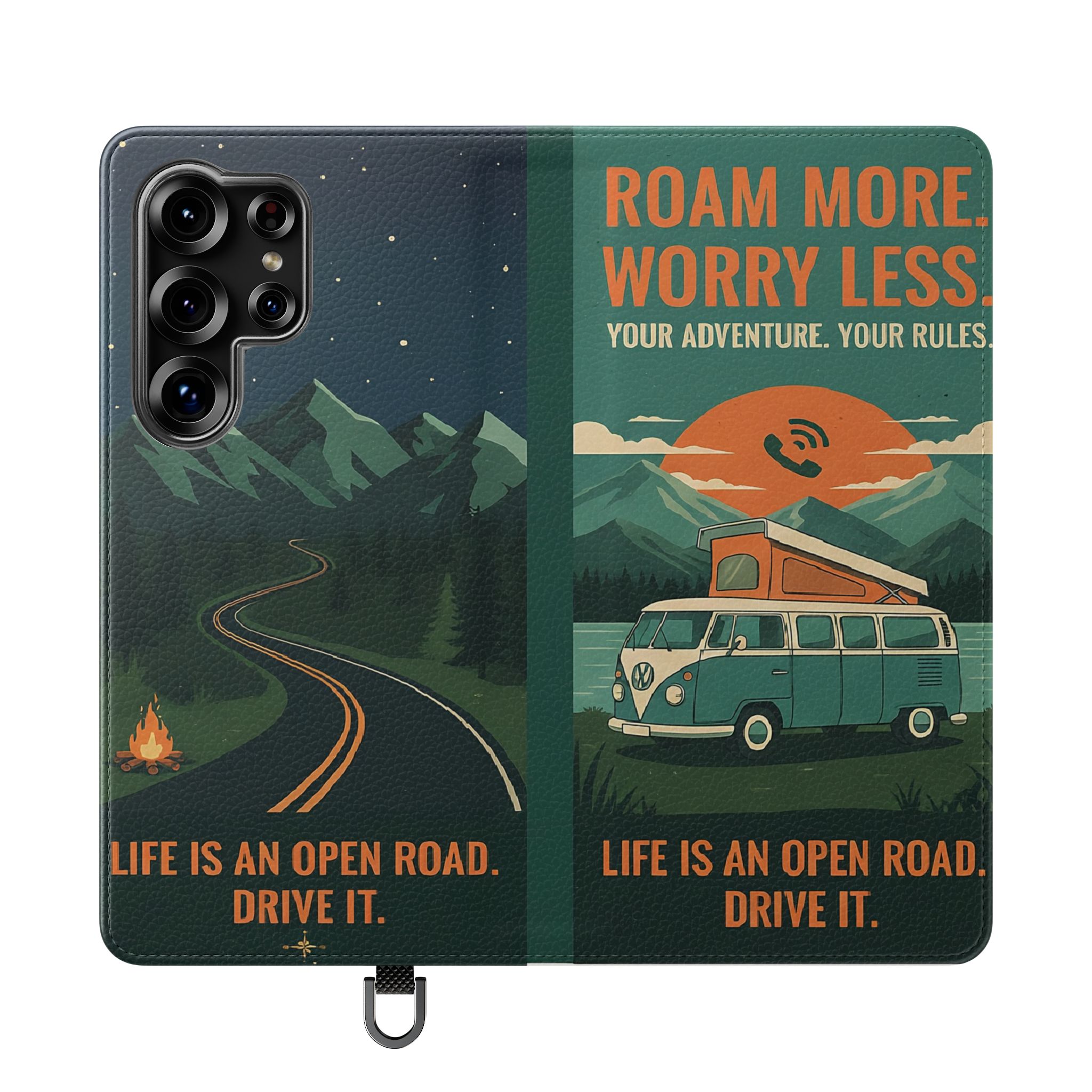 Flip Phone Case — "Roam More Worry Less - Life Is An Open Road" Phone Wallet