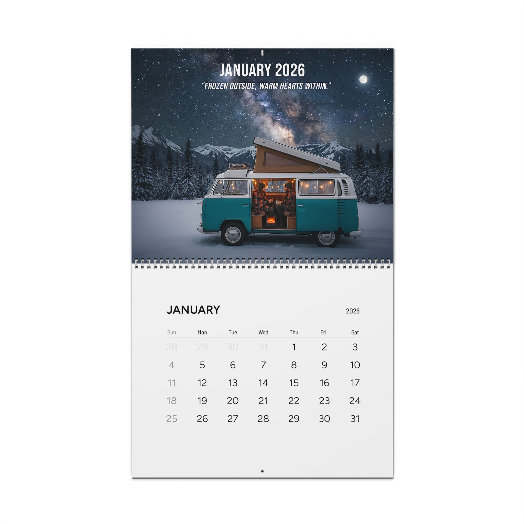 2026 Vintage Camper Wall Calendar — Adventure Van Travel Photography Calendar with Monthly Quotes