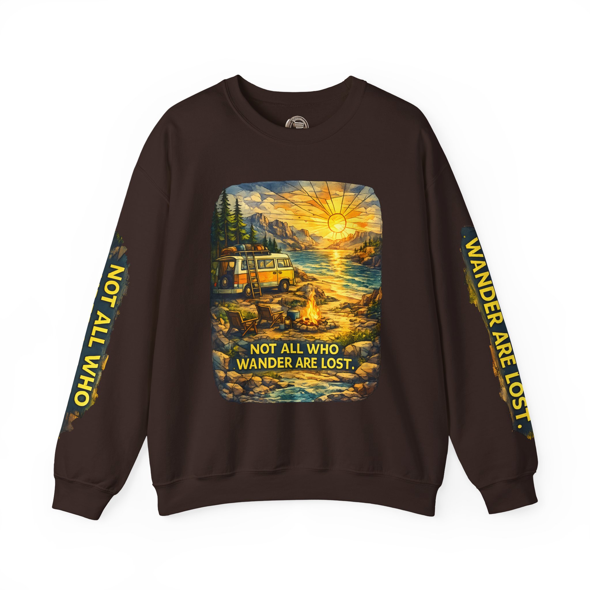 Unisex Heavy Blend™ Crewneck Sweatshirt — "Not All Who Wander Are Lost" Design Cubic-Line