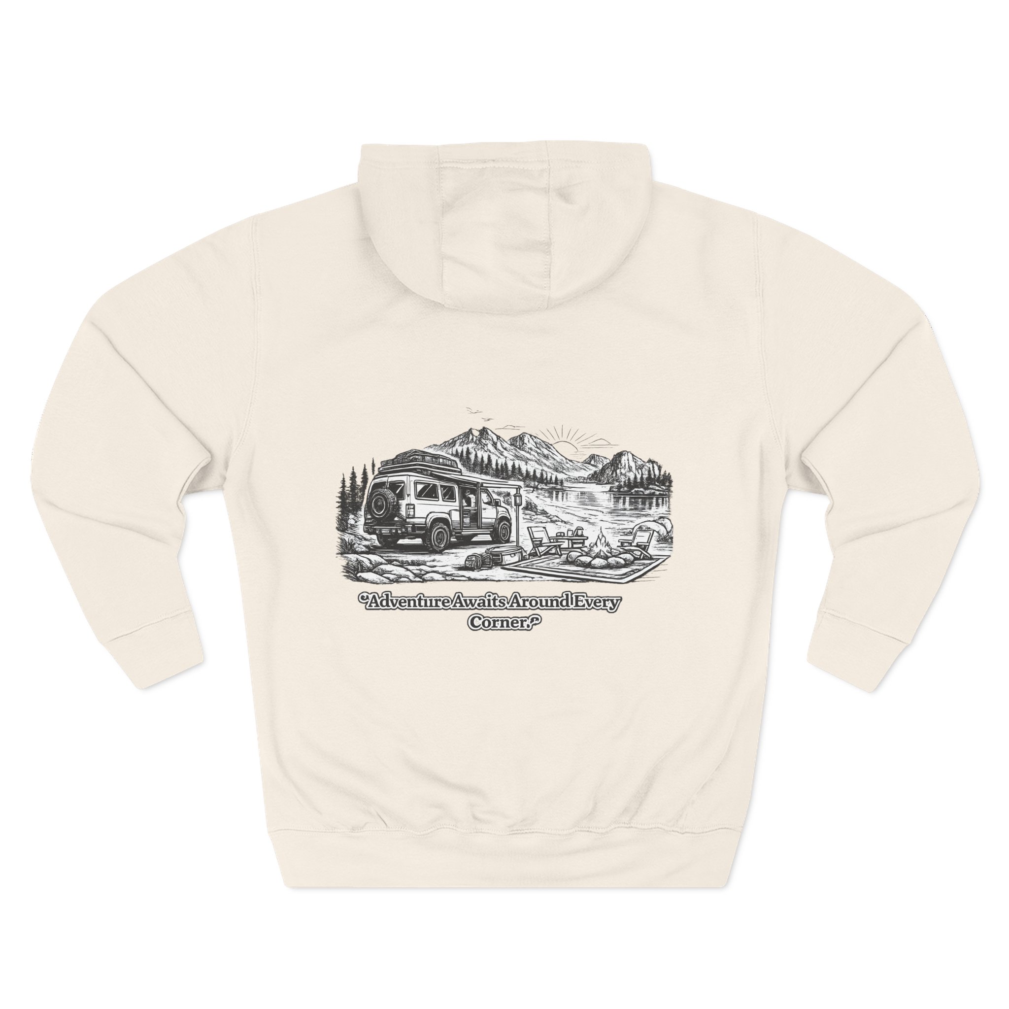 16212732788414056748_2048.jpeg Three-Panel Fleece Hoodie - "Adventure Awaits Around Every Corner" Design Minimal-Line