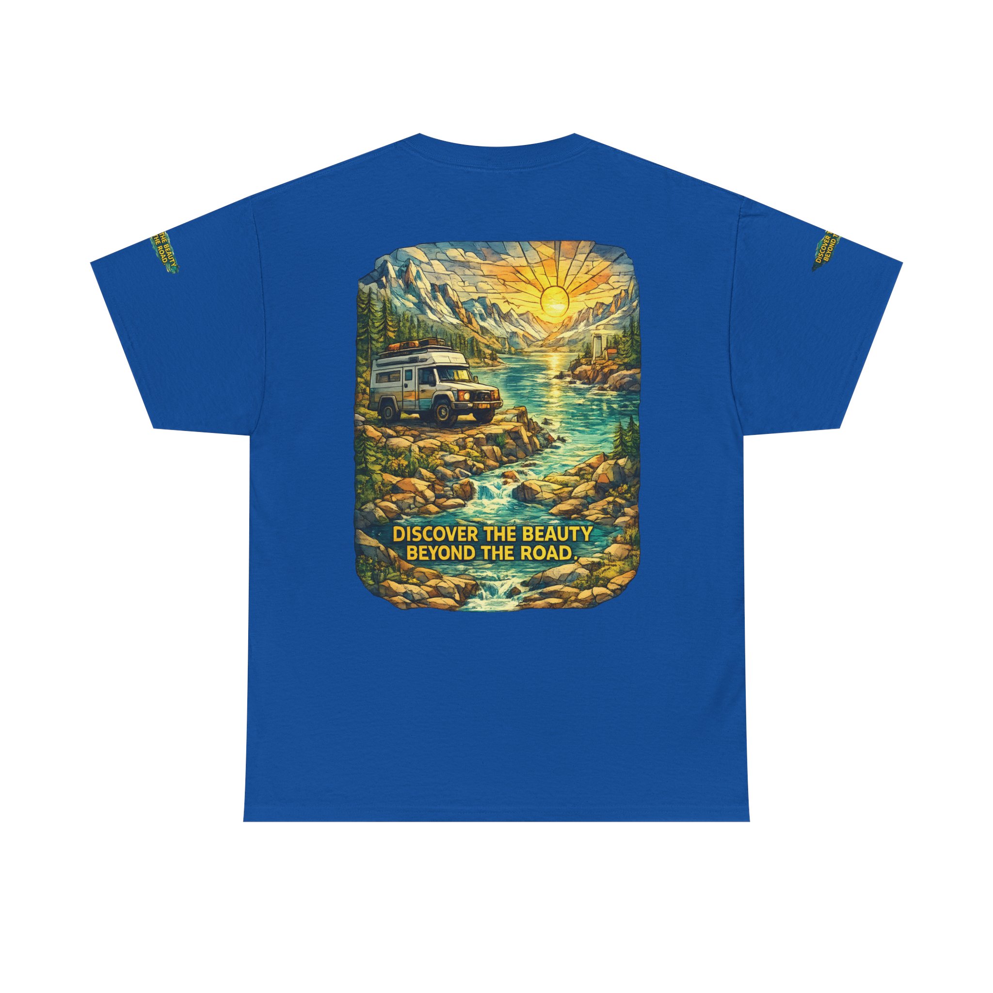 Unisex Heavy Cotton Tee — "Discover The Bieuty Beyond The Road" Design Cubic-Line