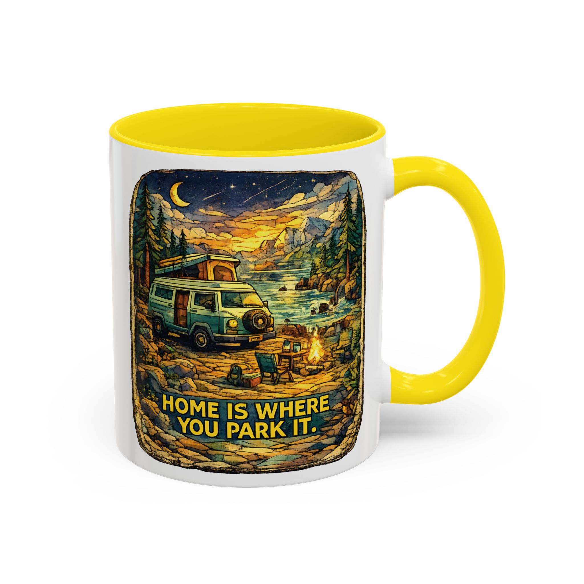Accent Coffee Mug (11, 15oz) — "Home Is Where You Park It" Design Cubic-Line