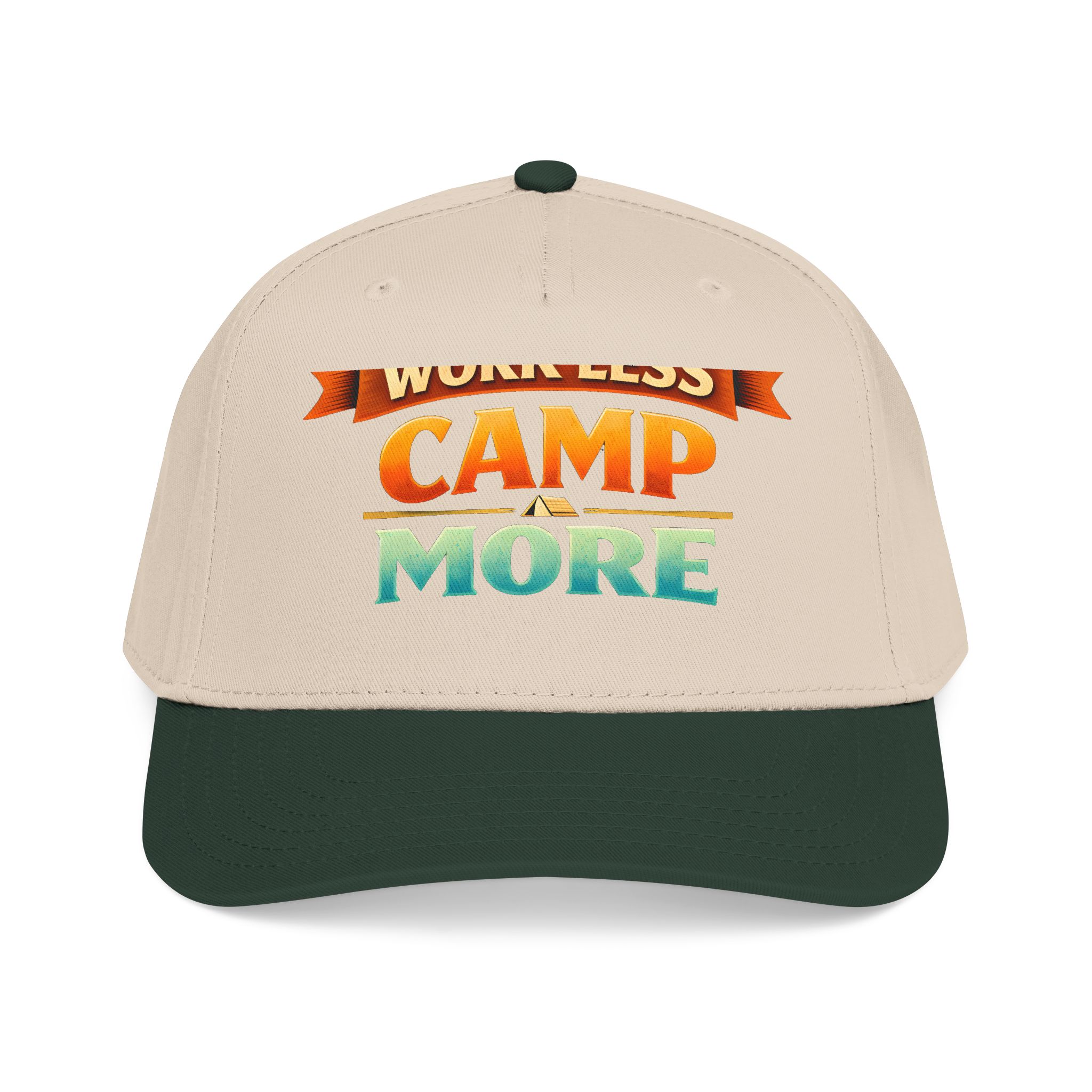 Baseball Cap - "Work Less-Camp More" Design Scenic-Line