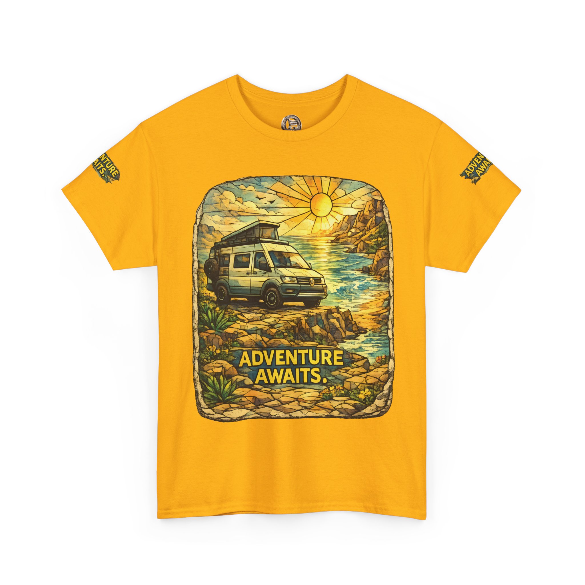 Unisex Heavy Cotton Tee — "Adventure Awaits" Design Cubic-Line